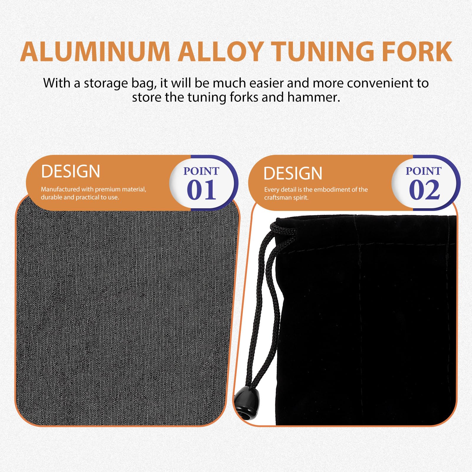 VICASKY Set di 5 Diapason Accessori Musicali in Lega di Alluminio Argento con Martello e Borsa per Chakra e Test di Conduzione Ossea per Chitarra e Ossa