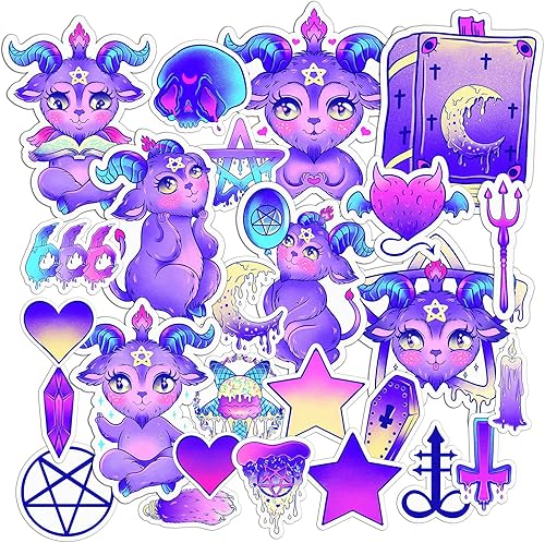 Mertak - Paquete de 26 calcomanías para laptop, lindo pentagrama, vinilo satánico oculto para cuaderno, adolescentes, kawaii baphomet para patineta