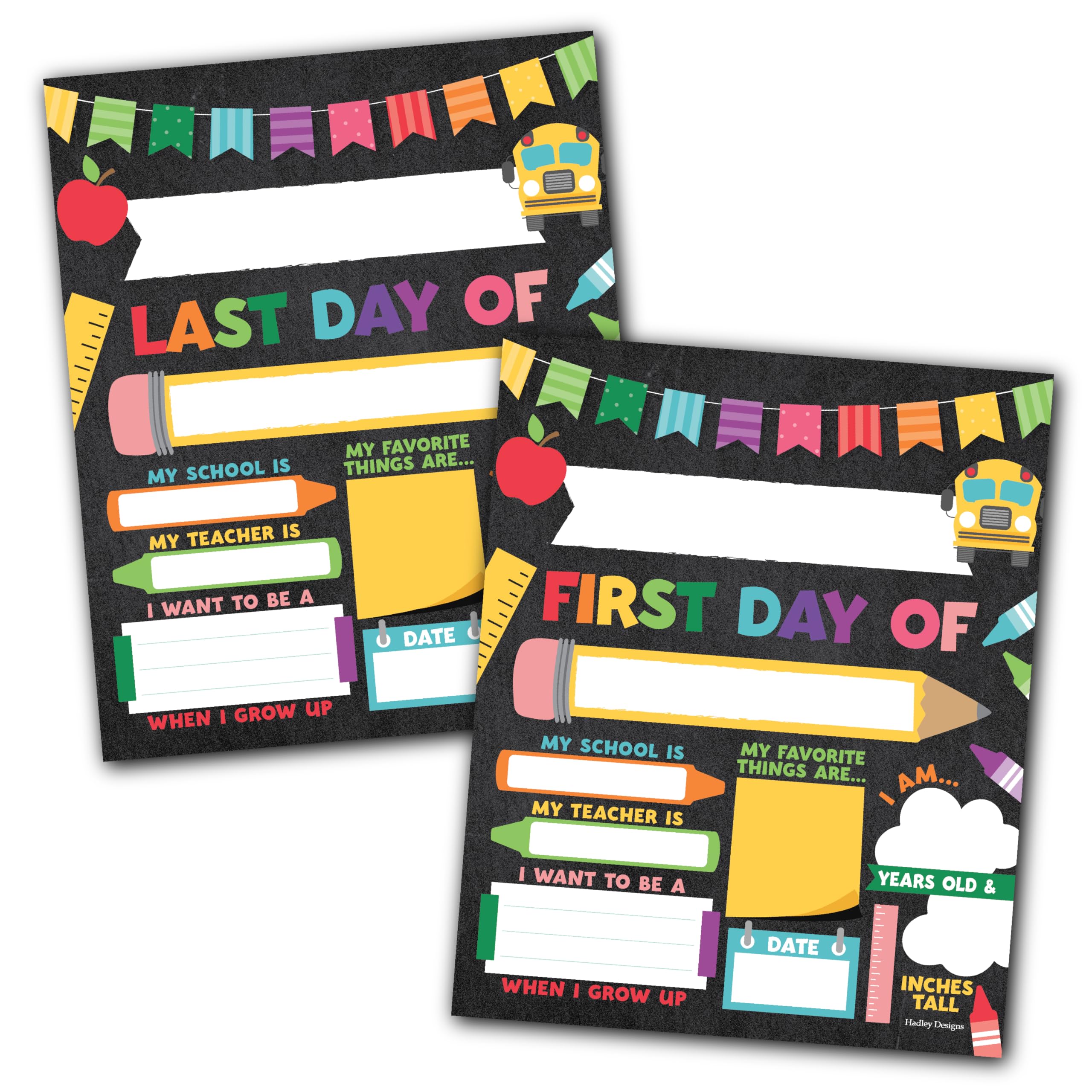 Last Day of School Sign – 10 Double-Sided First and Last Day Boards, 8x10 Back to School Photo Prop for Kids, Preschool, Kindergarten, and Elementary, Fiesta Chalk Theme