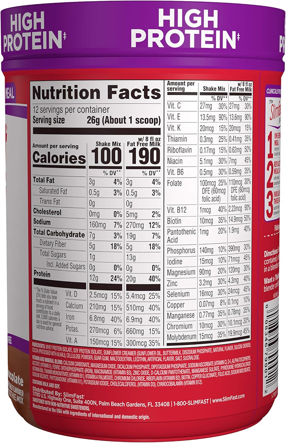 SlimFast Advanced Nutrition High Protein Meal Replacement Smoothie Mix, Creamy Chocolate, Weight Loss Powder, 20g of Protein, 12 Servings : Grocery & Gourmet Food