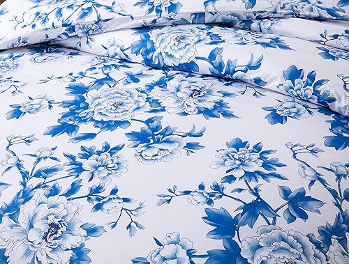 Vista 10 de Eikei Juego de funda de edredón y fundas de almohada florales Shabby Chic Cottage Garden Botanical Nature Flowers Col Roses Peony Rosy Vines Azul