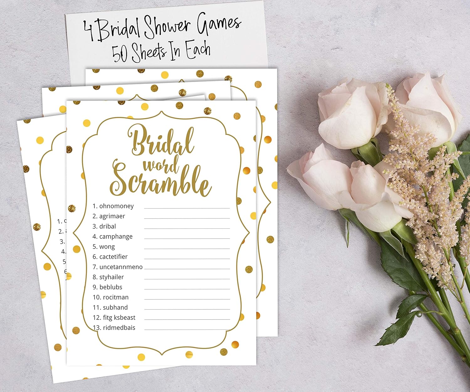 Bachelorette Party Games Set Bundle Gold Confetti of 4(50 Sheets Each) Fun Bridal Shower Games Set