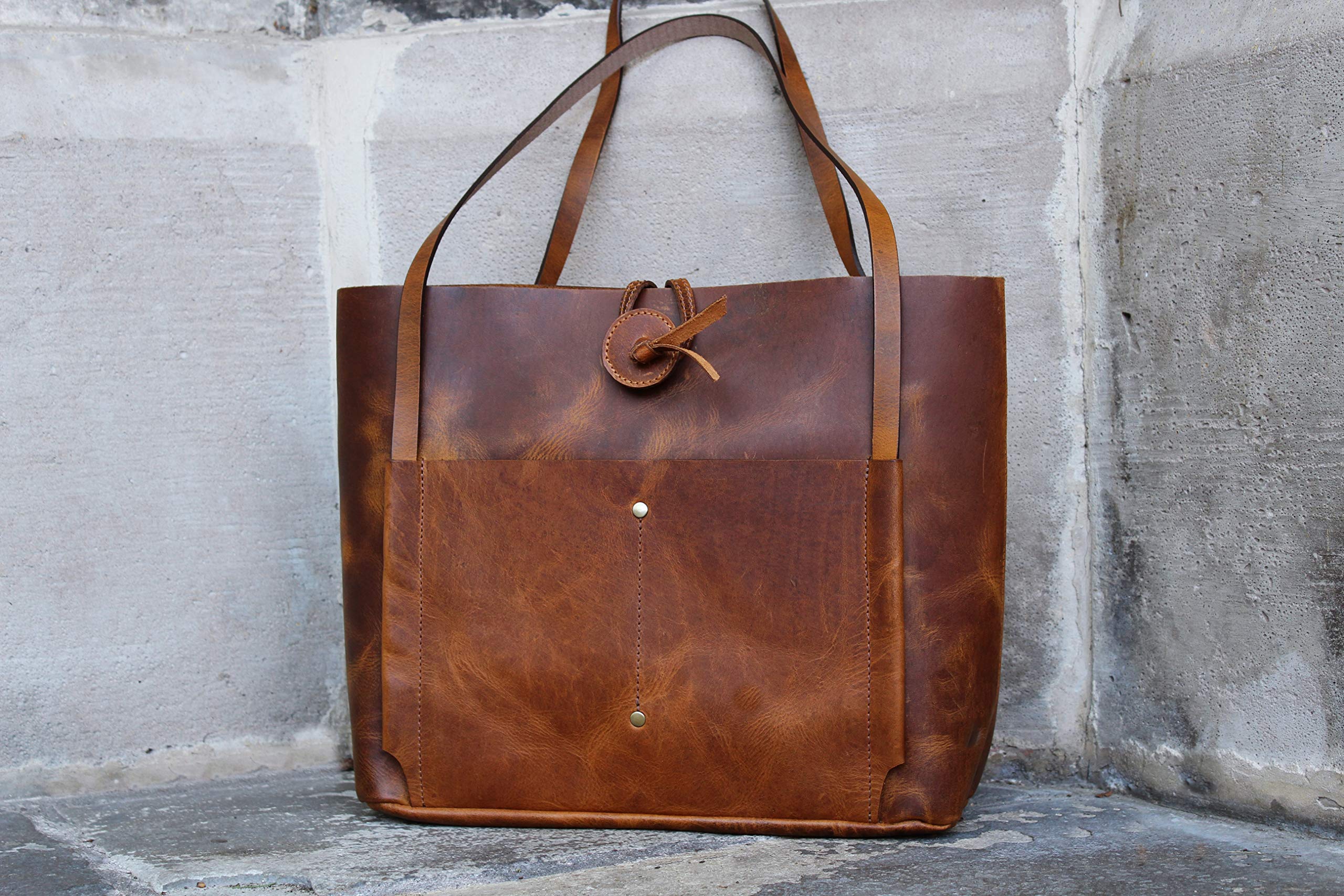 KALATING Personalisierte Handgemachte Damen Lederhandtasche Tote Umhängetasche Damenhandtasche Medium Braun