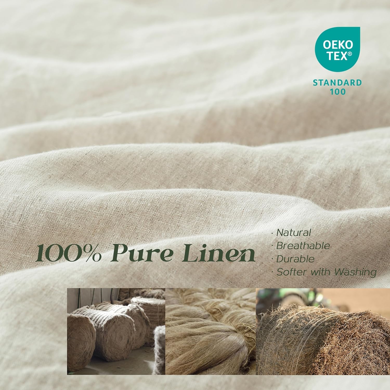 Simple&Opulence 100% Linen Duvet Cover Set, 3 PCS Natural French Flax Linen Duvet Cover Full Size, Breathable Soft Comfy Linen Bedding Comforter Cover with 2 Pillowcases - Image 4