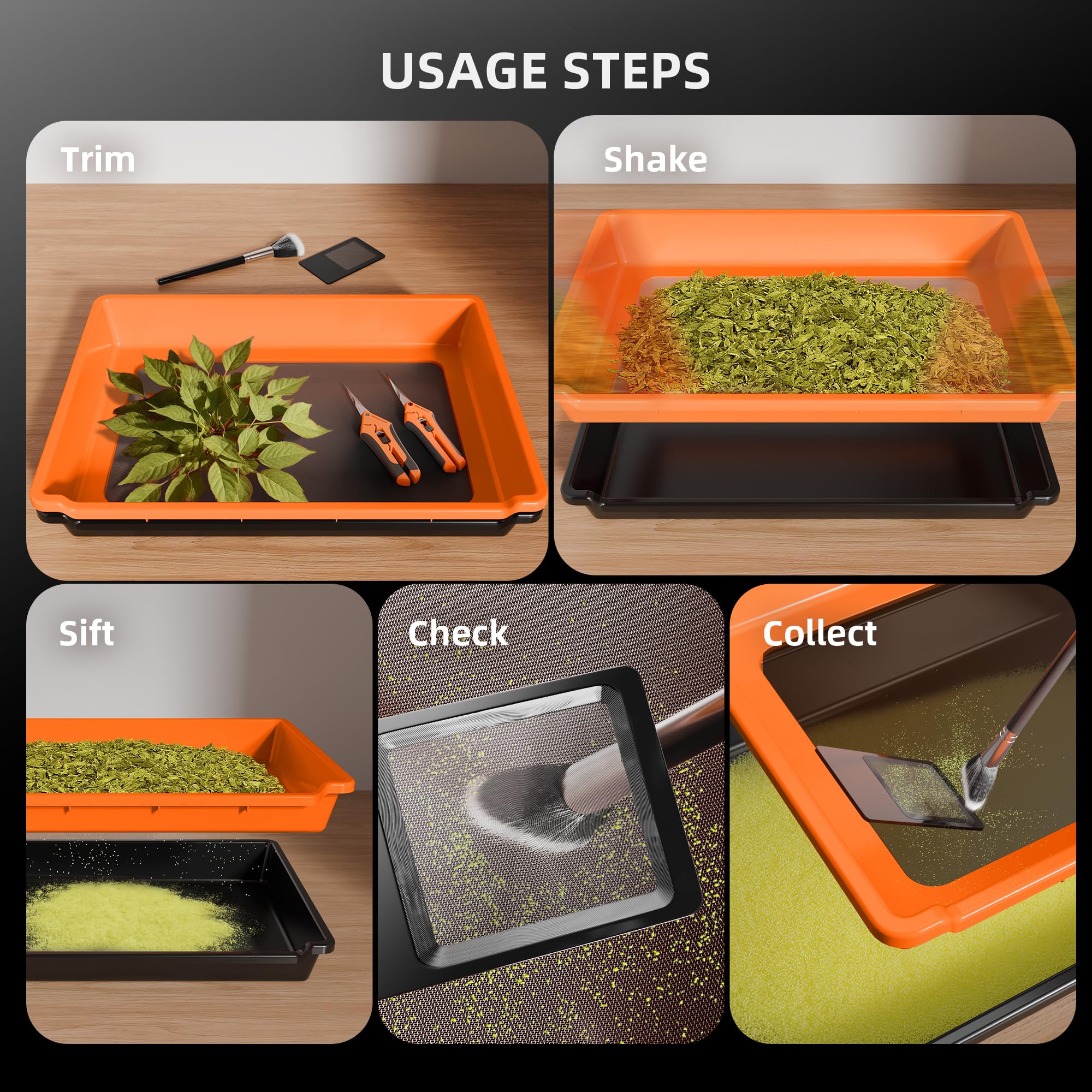Spider Farmer Trim Tray Kit with Trimming Tray, 150 Micron Precision Screen, Bottom Harvest Bin, Scissors, Brush & Magnifying Card – Collect Pollen and Fine Plant Material