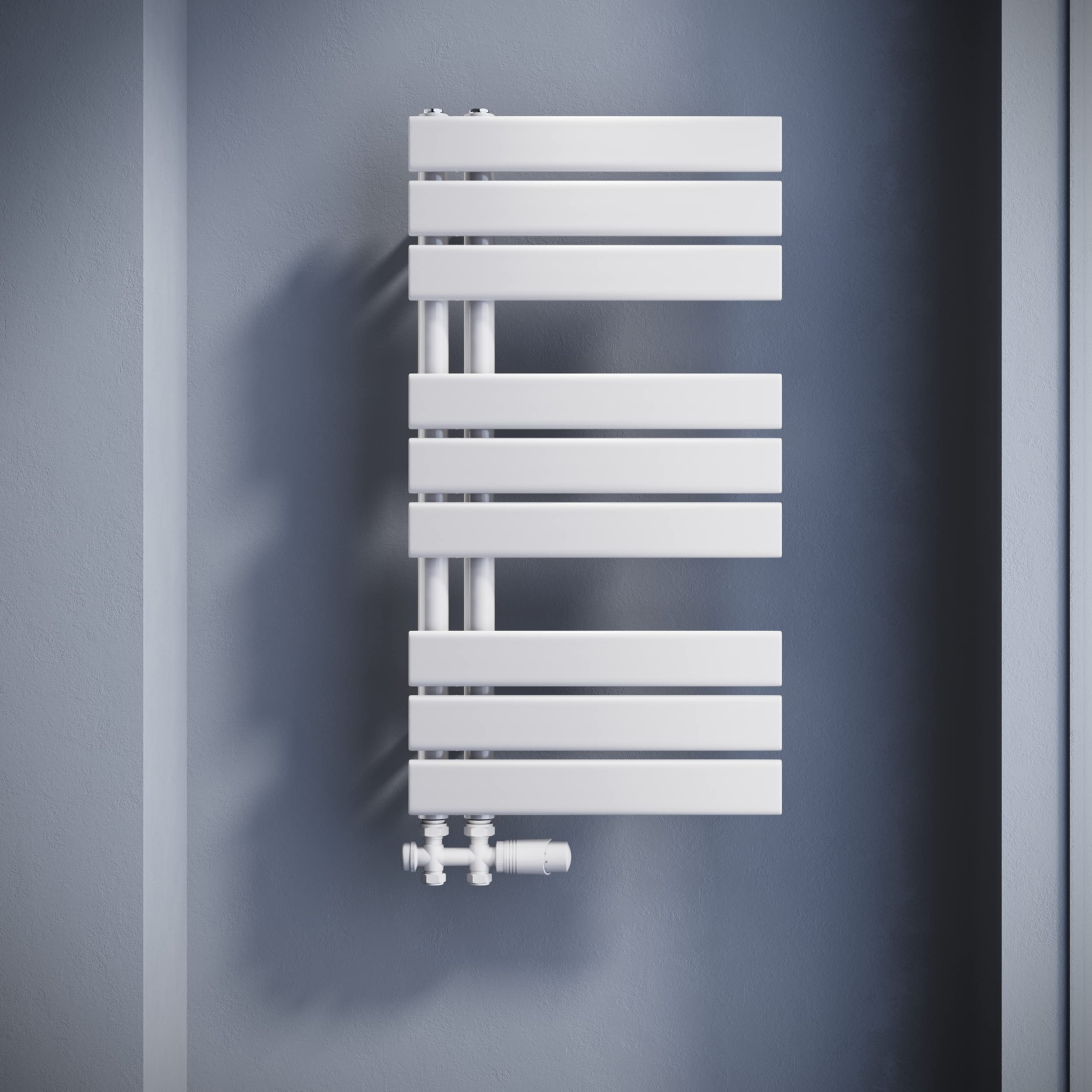 SONNI Grzejnik łazienkowy płaska suszarka na ręczniki 762 x 400 mm biały podgrzewacz na ręczniki z multiblokiem przyłącze boczne panel grzejnik na ręczniki 570 W
