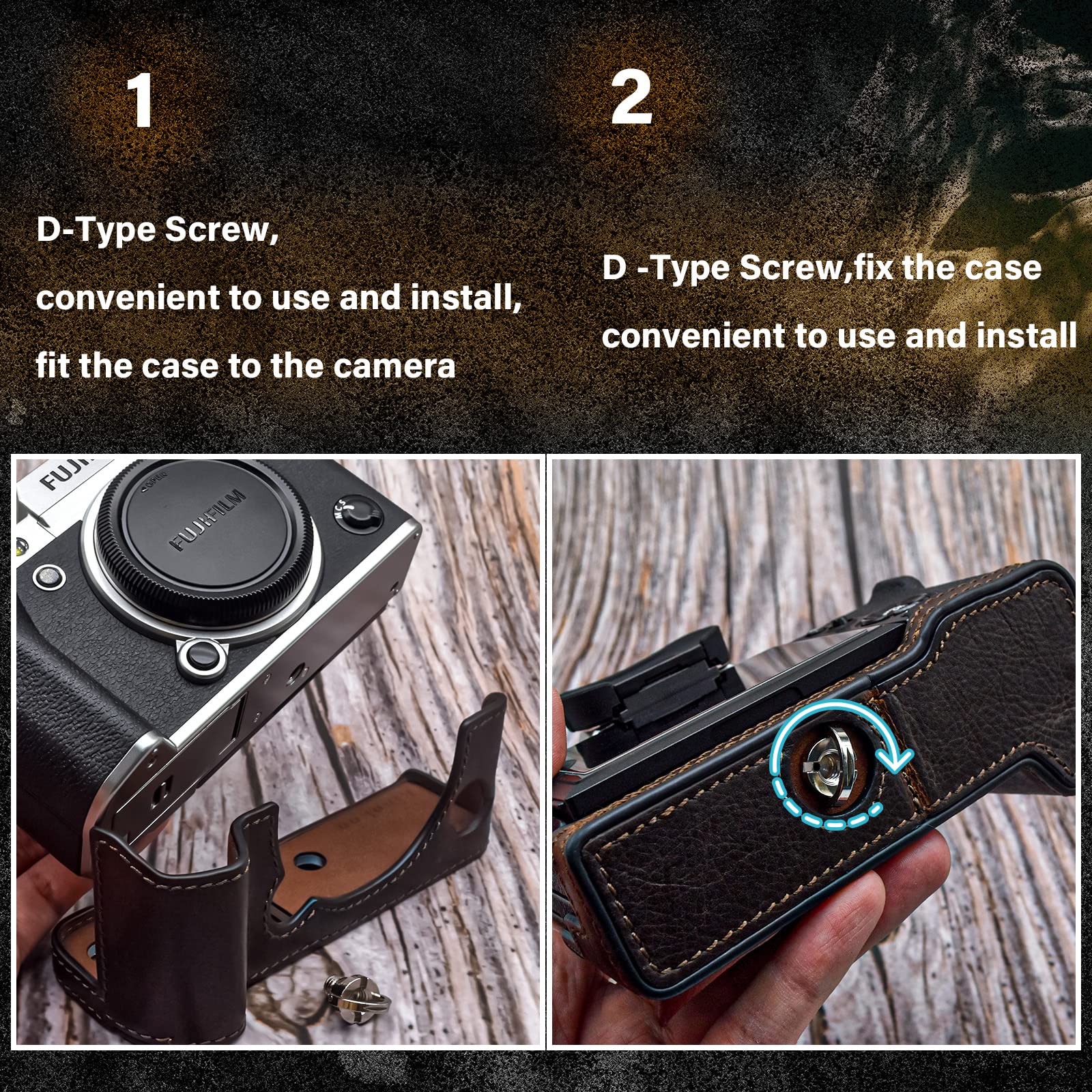 MUZIRI KINOKOO Coque inférieure en cuir véritable compatible avec appareil photo Fuji XT5/X-T5, café, Étui pour appareil photo