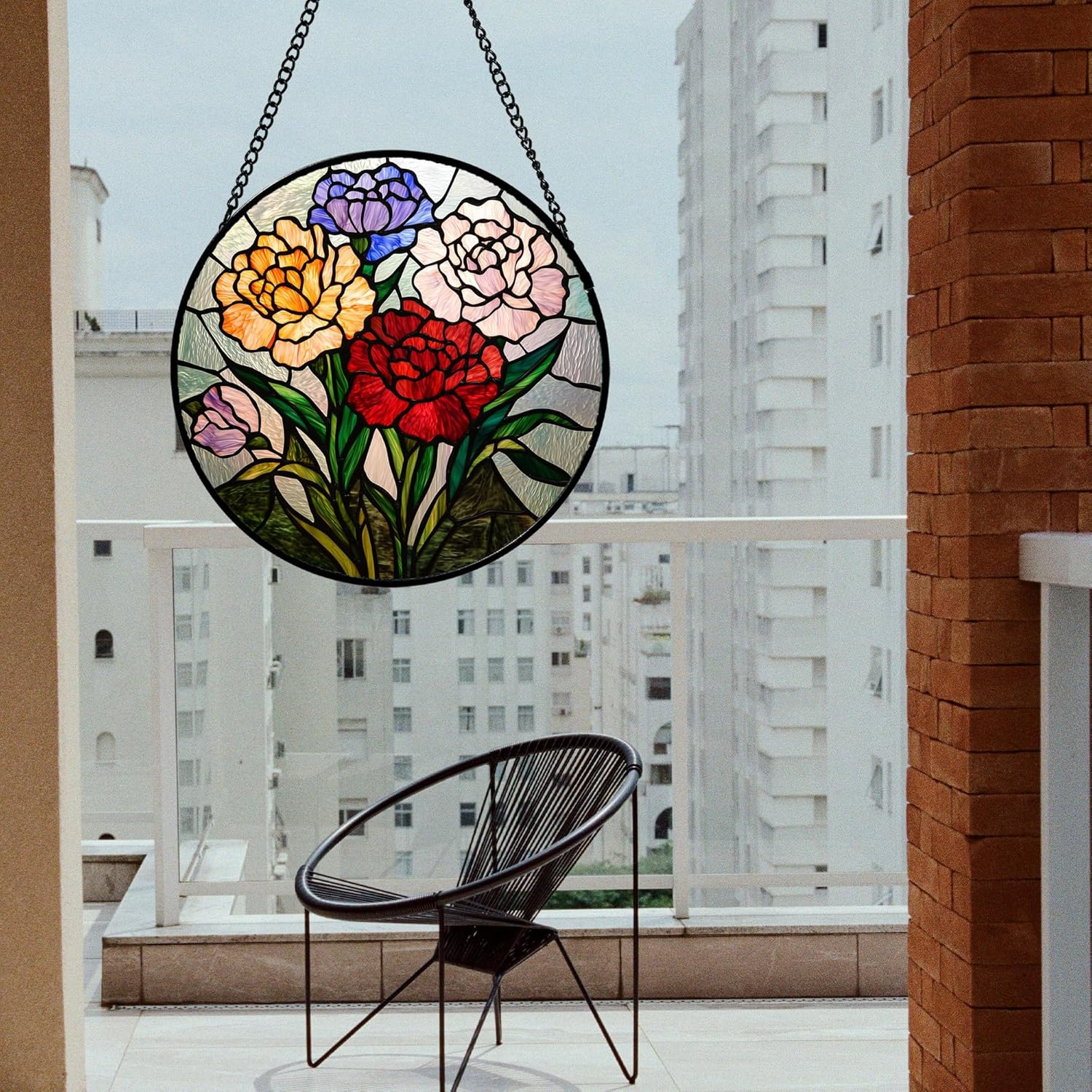 Stained Glass Window Hanging, Colorful Carnation Sun Catcher for Door Home Decor Flower Suncatcher Christmas Mother's Day Birthday Gifts for Women Men Mom Nana 7.8 in