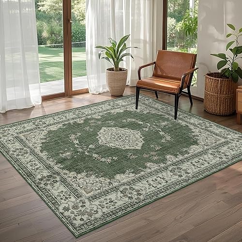 Miniatura 11 de Alfombras de área lavables de 6 x 9: alfombra oriental suave para sala de estar y dormitorio, no se desprende, alfombra fina de pelo bajo para Verde