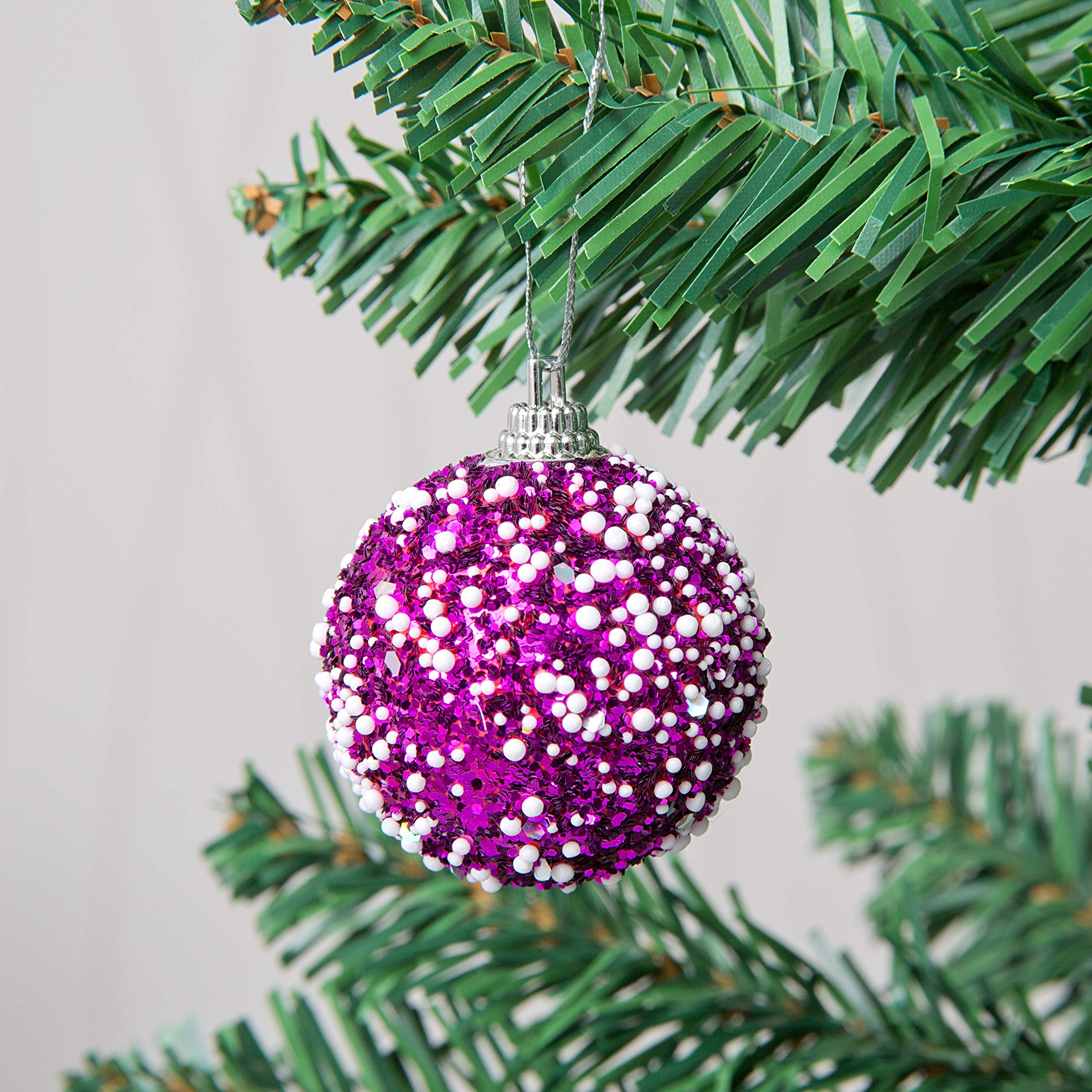 SHATCHI 12 x Christmas Tree Hanging Baubles Soft Foam Glittered Decorated Shatterproof Pendant Ornaments Xmas Tree Table Decorations - Image 4