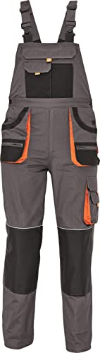 Hans Latzhose - Herren Baumwolle Slim Fit Arbeits-Latzhose - Grau/Schwarz/Orange EU46