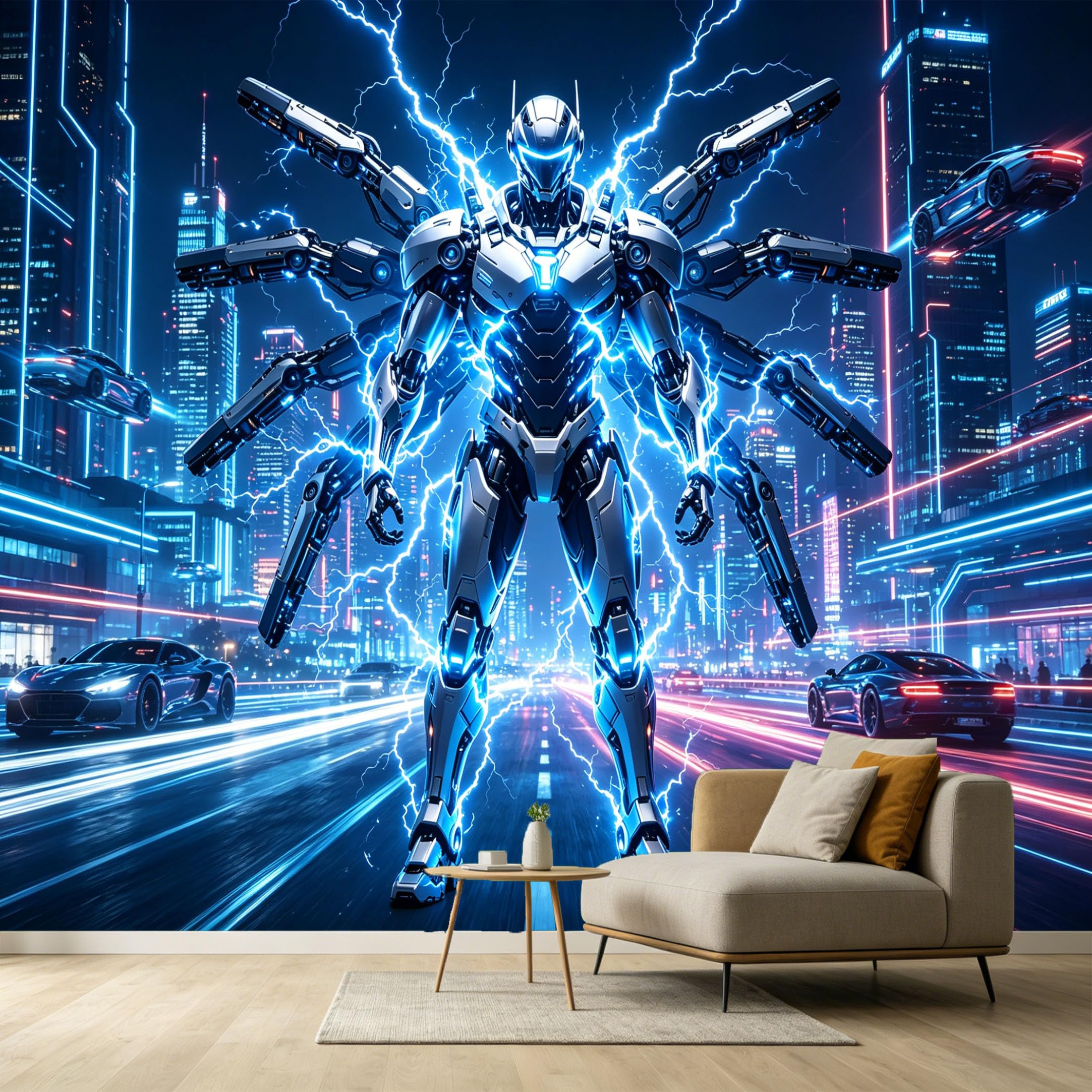 Custom Size Wall Murals Futuristic Cyberpunk City Robot Mecha Modern Industrial SelfAdhesive Wall Fabric Removable Large Wallpaper for Photo Living Room
