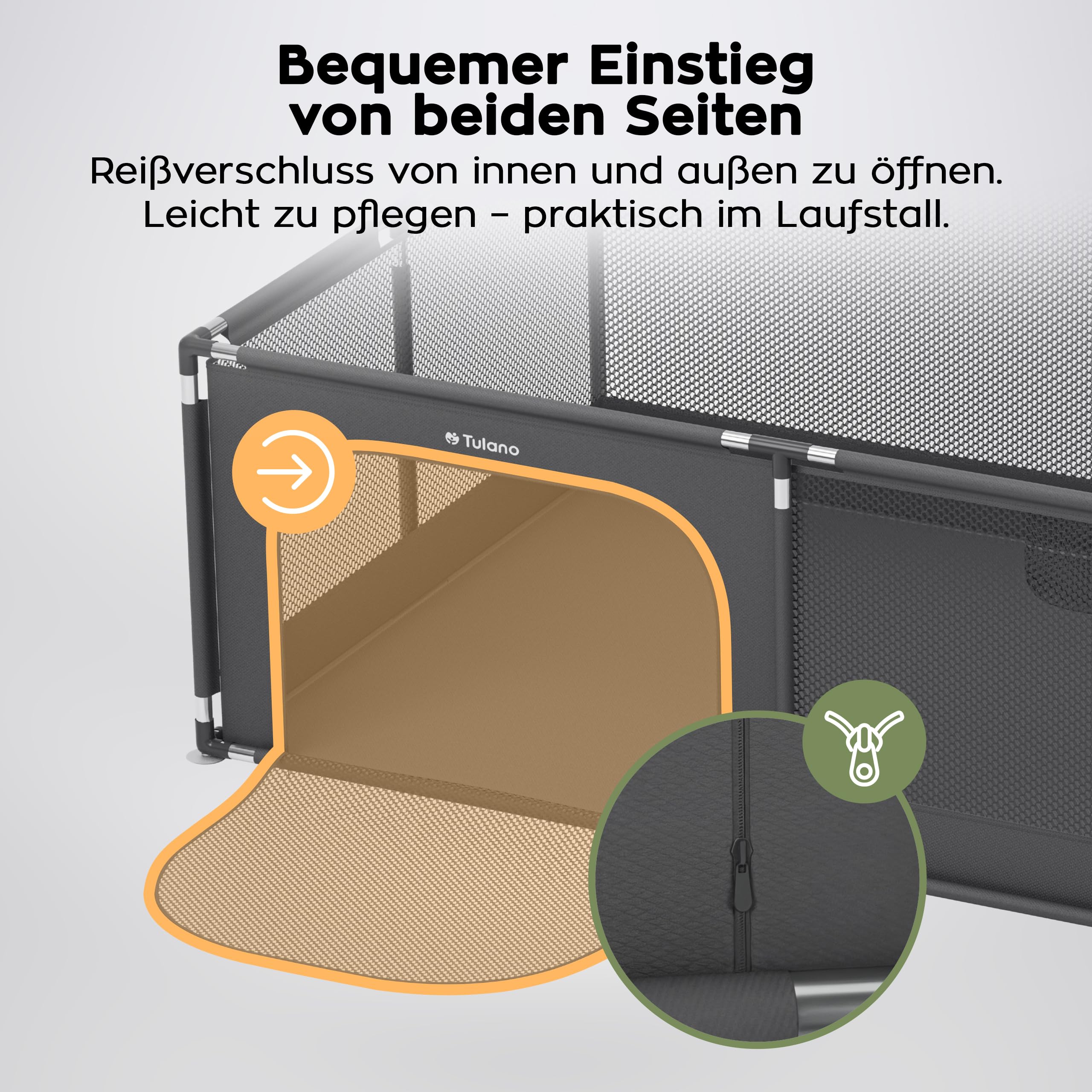 Tulano Cozy 22 Laufstall Baby 120x180 cm mit Bodenmatte – Faltbarer Spielbereich für Babys 6 bis 36 Monate – Atmungsaktiv – Sicher – Mit Tasche – Reise Laufgitter – Indoor Outdoor – Graphite