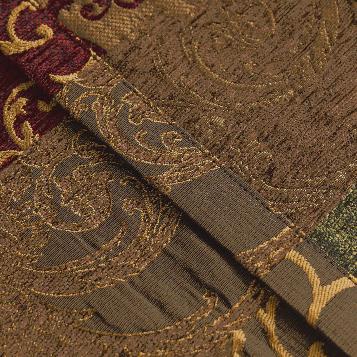 Loom and Mill Damask Fabric Shower Curtain Set, Patchwork Bathroom Shower Curtain Sets with 12 Metal Hooks, Waterproof Heavy Duty Bathroom Curtains for Home Decor Wall Divider 72" W x 72" L, Red&Gold