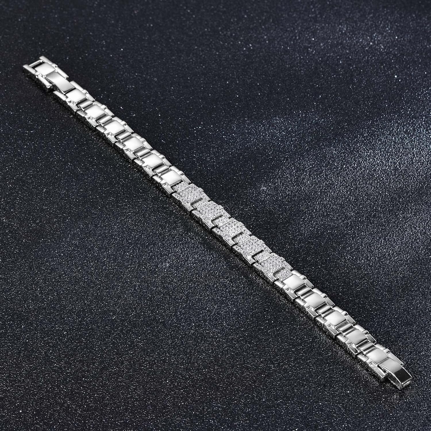 Mens Stainless Steel Bracelet, 7.5/8 inches Dainty Hiphop Cuban Link Chain Bracelet White Gold and 14K Gold Plating