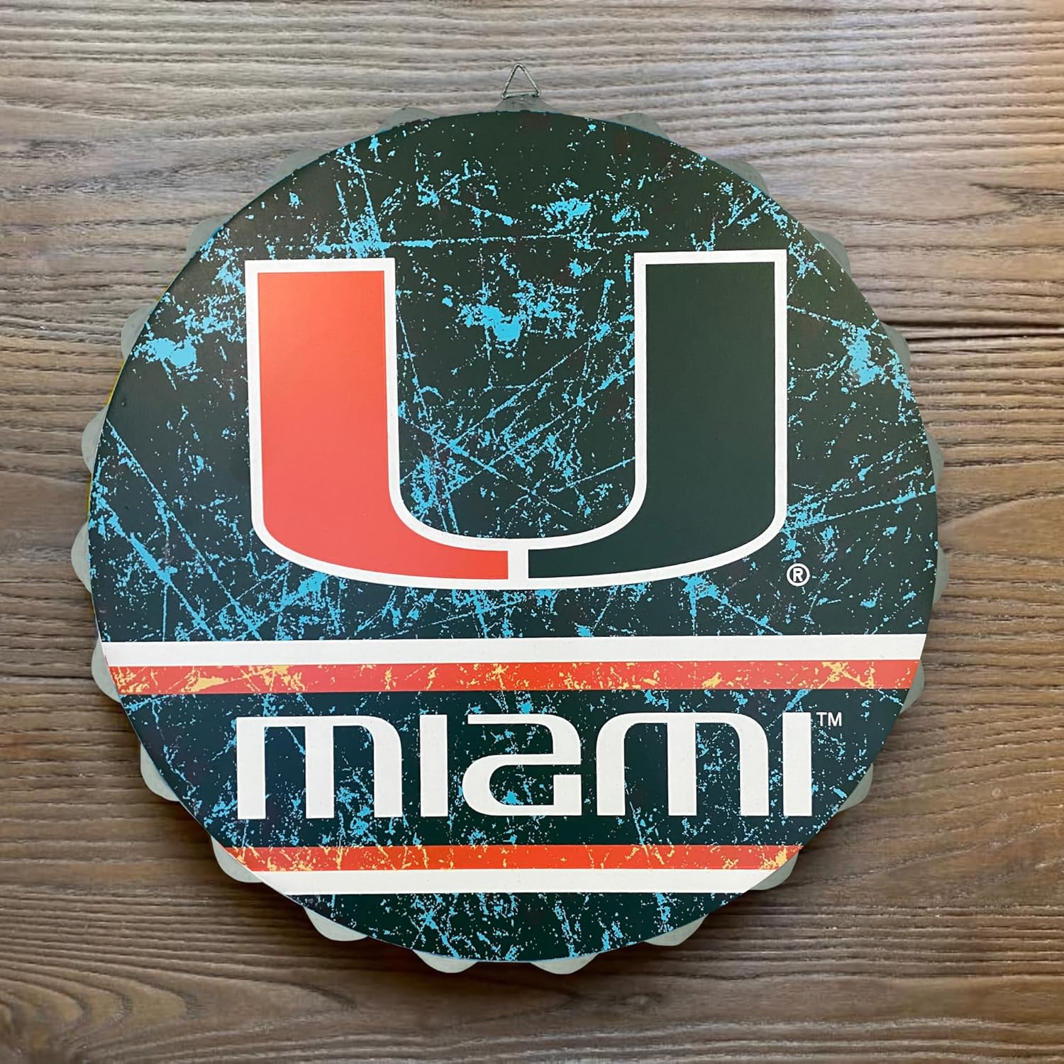 Miami Hurricanes 13” Metal Distressed Bottle Cap Wall Sign – Limited Edition FOCO Hurricanes Sign – Represent the NCAA, ACC and Show Your Team Spirit with Officially Licensed UM Football Fan Gear - Image 6