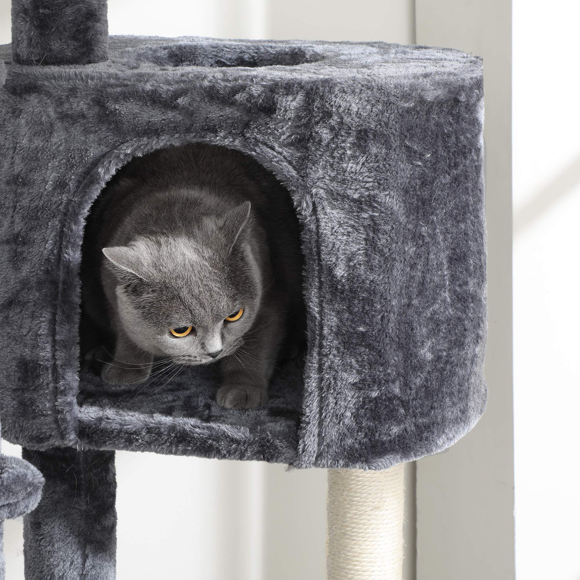 FEANDREA Albero per Gatti, al Soffitto, 2,4-2,6 m, Grigio Fumo PCT110G01