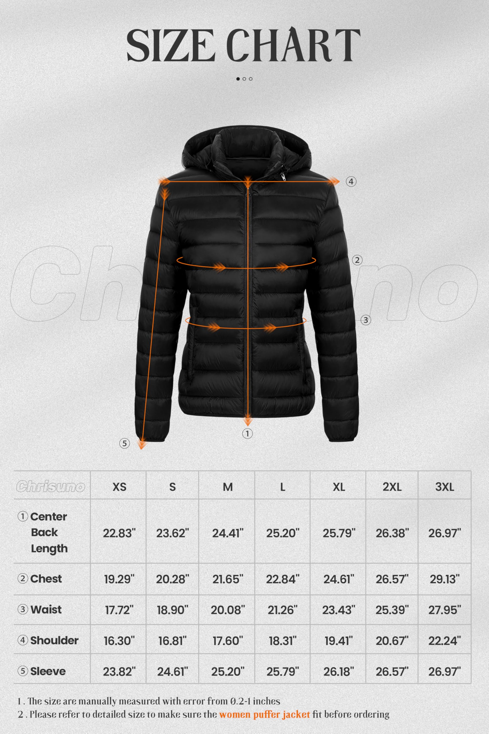 Chrisuno Chaqueta ligera acolchada corta para mujer, abrigo de invierno cálido con capucha extraíble