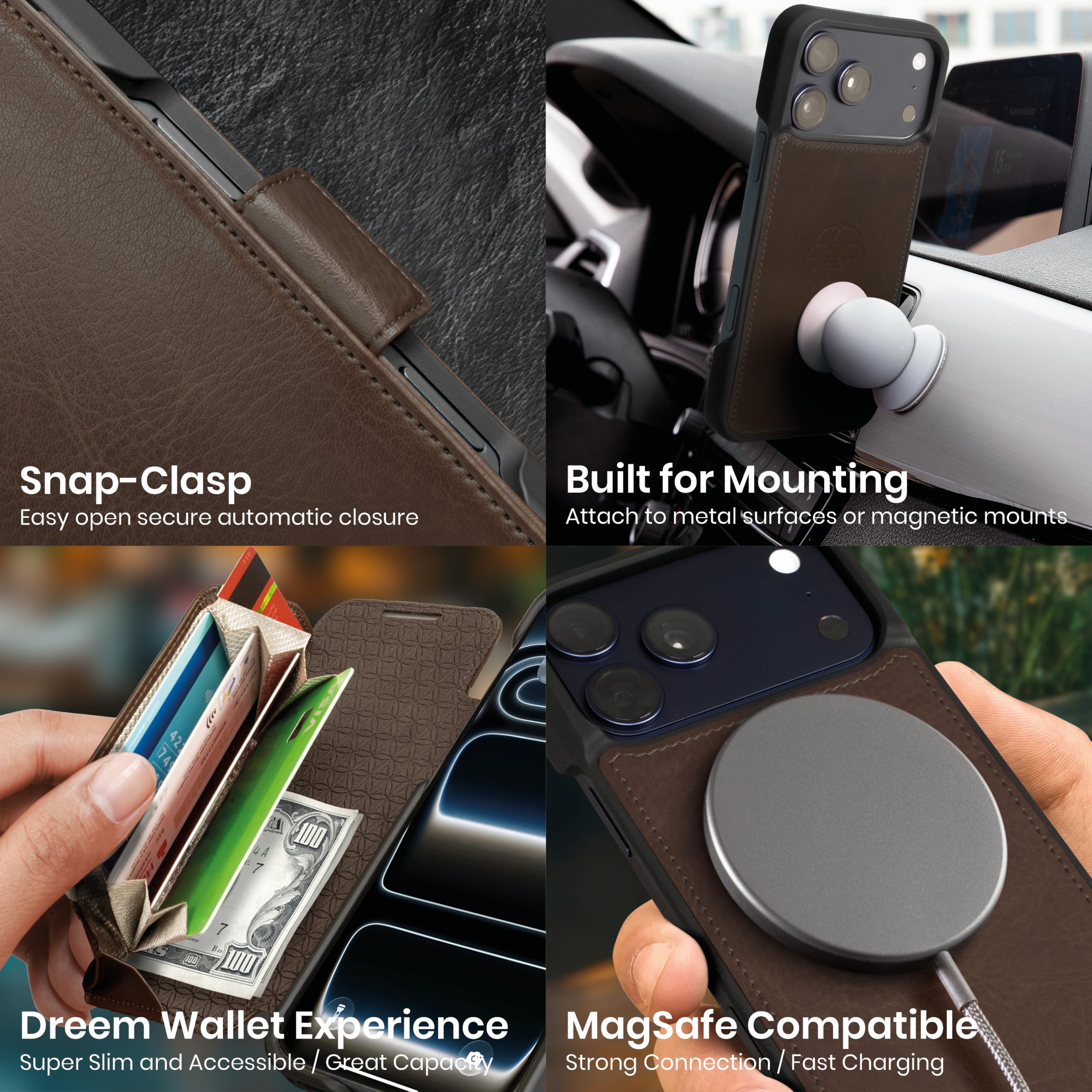 dreem Funda Cartera extraíble para iPhone 17 Pro en Piel auténtica