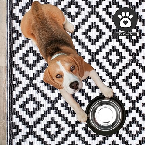 Miniatura 9 de FH Home - Alfombra para exteriores, impermeable, resistente a la decoloración, reversible, plástico reciclado de alta calidad, acabado geométrico