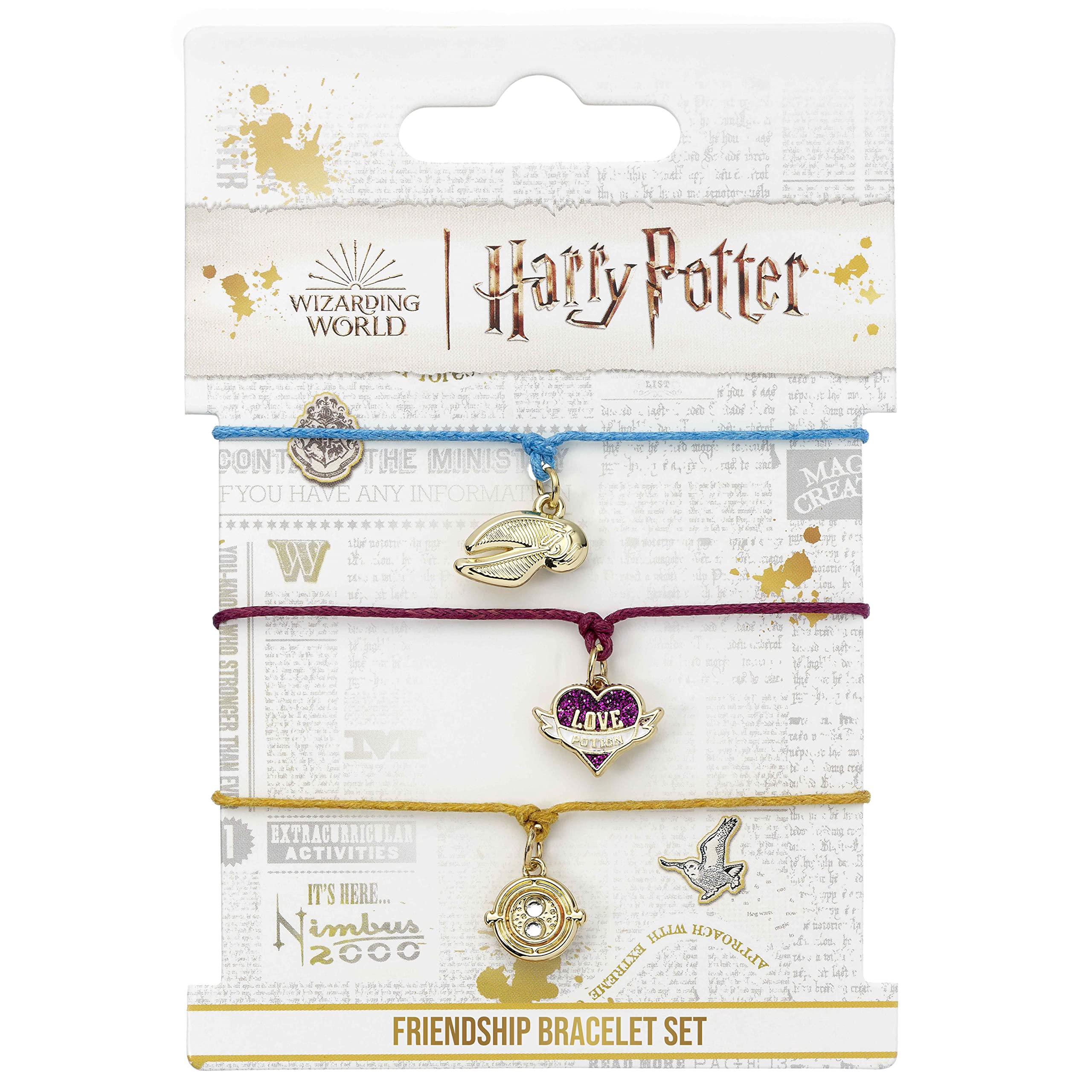 Set Ufficiale Di Braccialetti Dell'Amicizia Harry Potter - 3 Pezzi Con Boccino D'Oro, Pozione D'Amore E GiraTempo