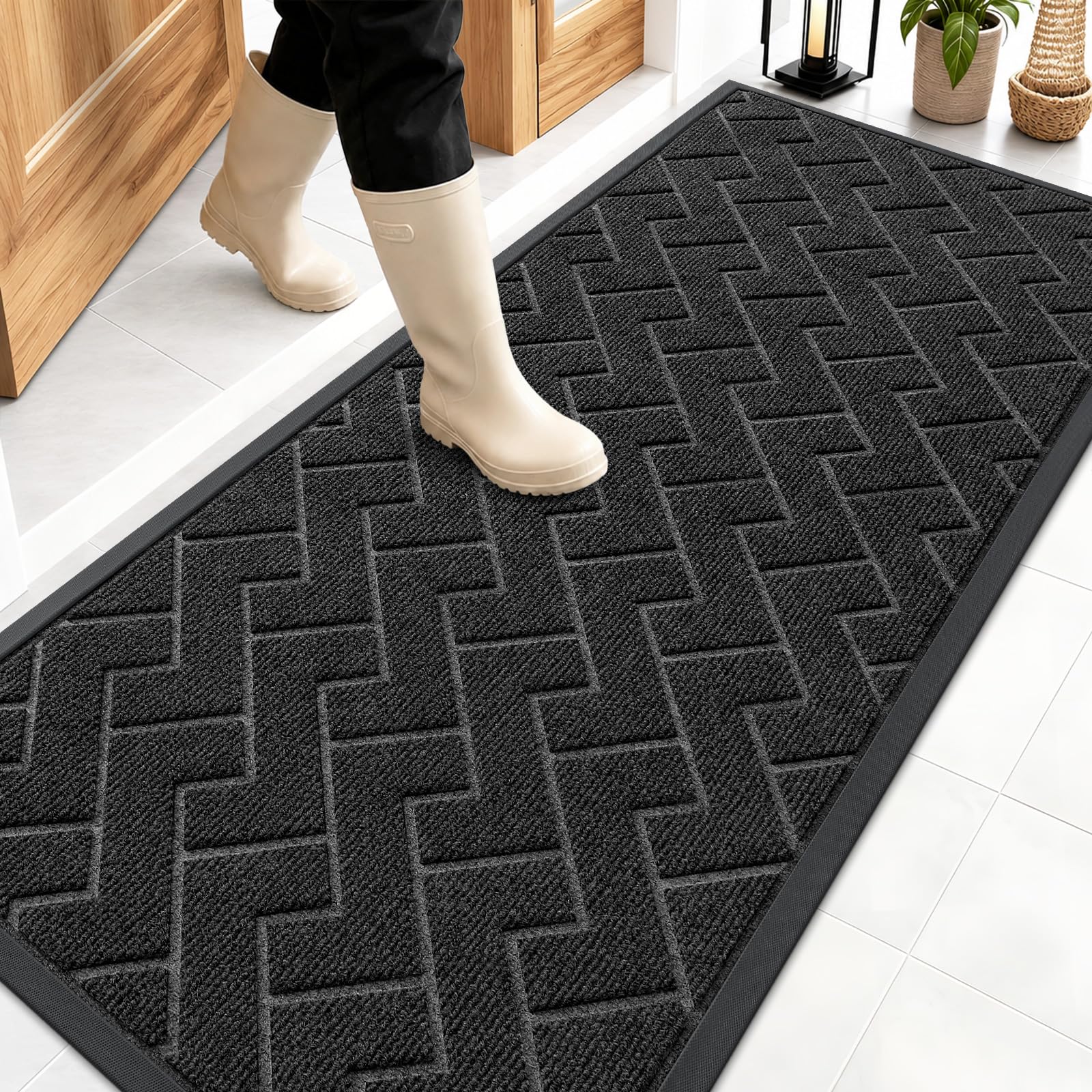 OLANLY Front Door Mat Outside 59x23, All-Season Absorbent Rubber Doormat