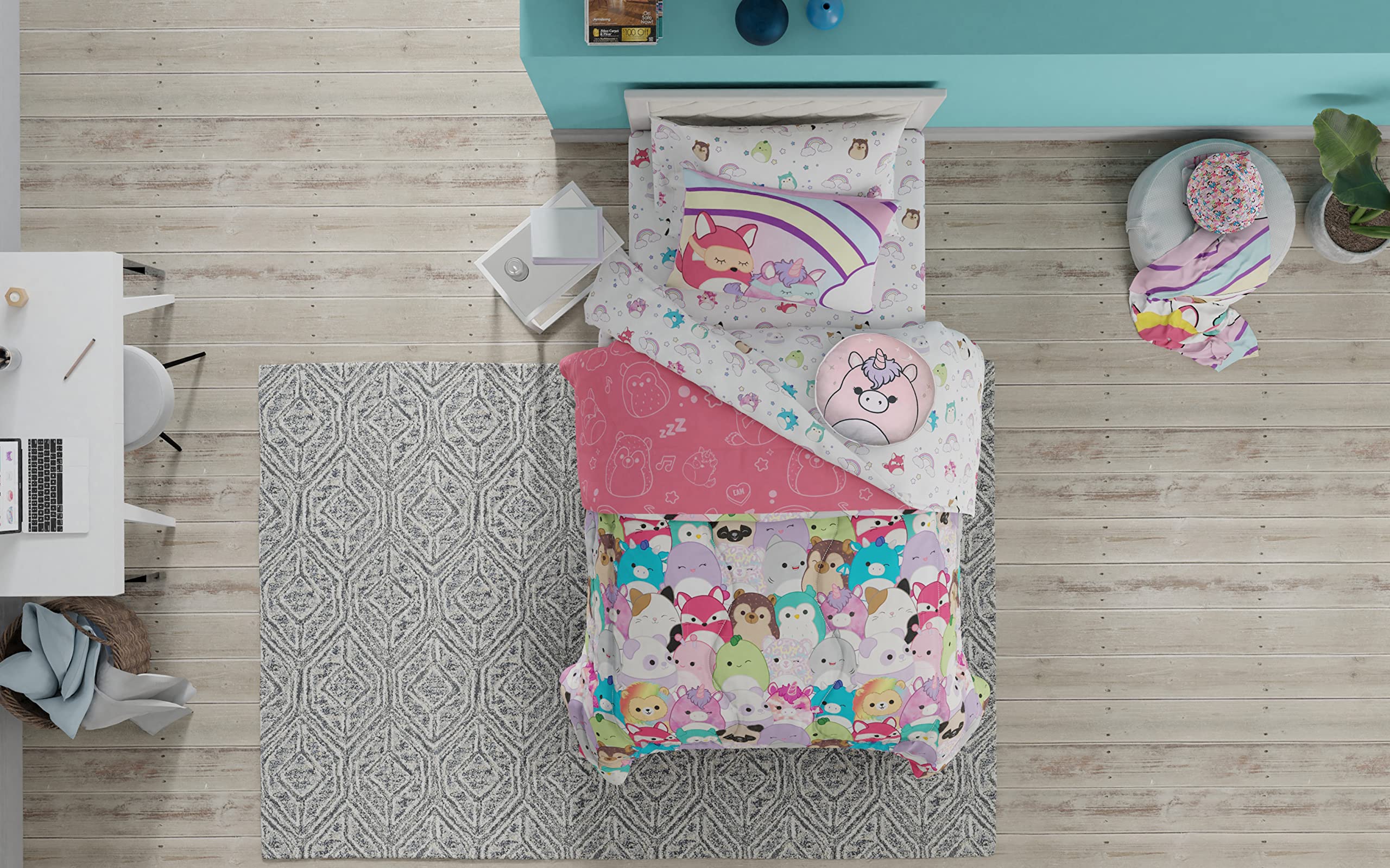 Franco Squishmallows - Cojín decorativo de ropa de cama súper suave, 8 pulgadas redondo