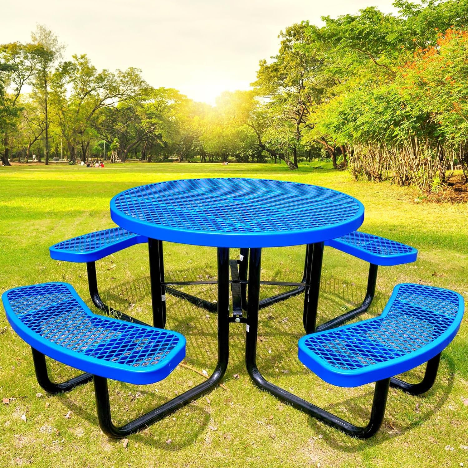 Chery Industrial 46" Expanded Metal Alloy Steel Round Picnic Table Mesh Pattern with