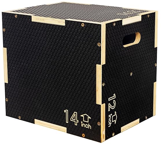 Fitvids 3 in 1 Non-Slip Wooden Plyo Box Jump Exercise Platform, Plyometric Workout Equipment for Home Gym, Training Step Box, Black, Multiple Sizes - 16" x 14" x 12"