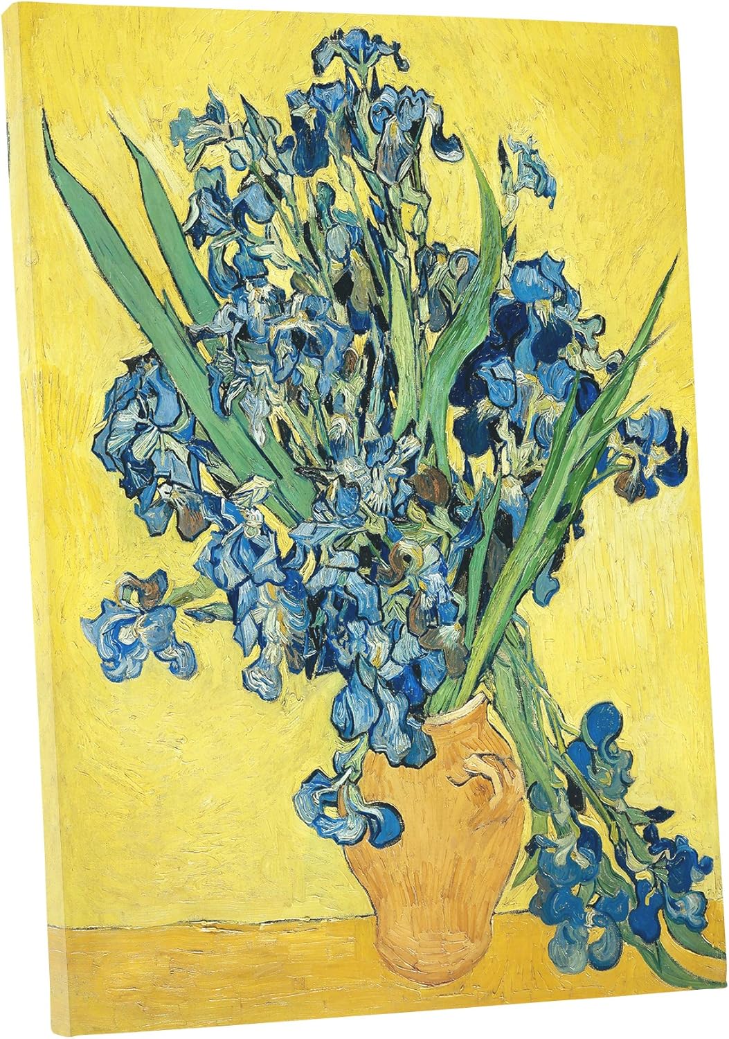 Niwo ART - Vase with Irises Yellow Background, by Vincent van Gogh - Oil painting Reproduction -Giclee Canvas Prints Wall Art for Home Decor, Stretched and Framed Ready to Hang (16x20x0.75 Inch)