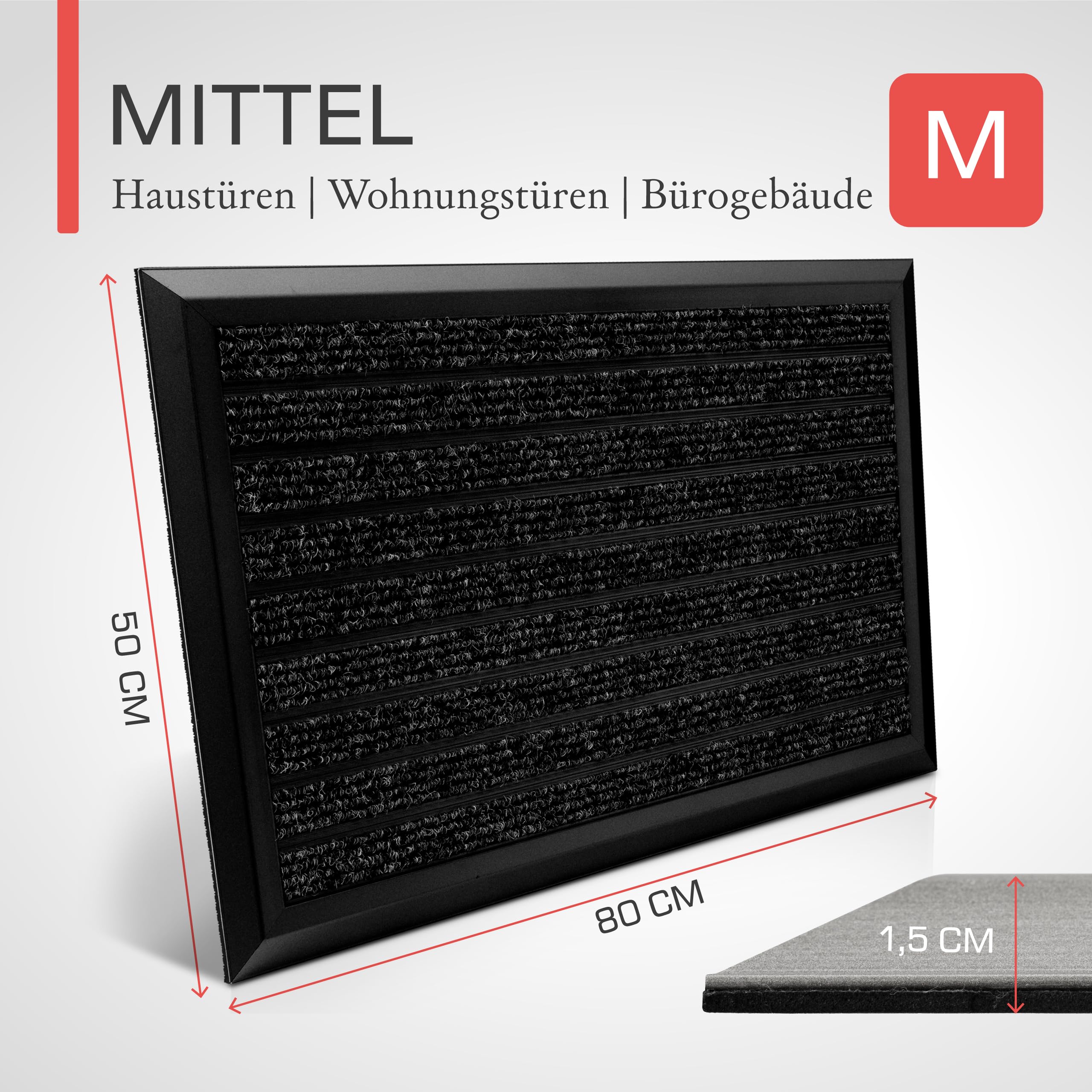 bomoe Fußmatte Außen rutschfest Rostfrei Fussabtreter Aussenbereich | 50x80cm Anthrazit Outdoor-Fußmatte Eingang Fußabstreifer Gitter Fusmattenteppich Türmatte Sauberlaufmatte AluGant