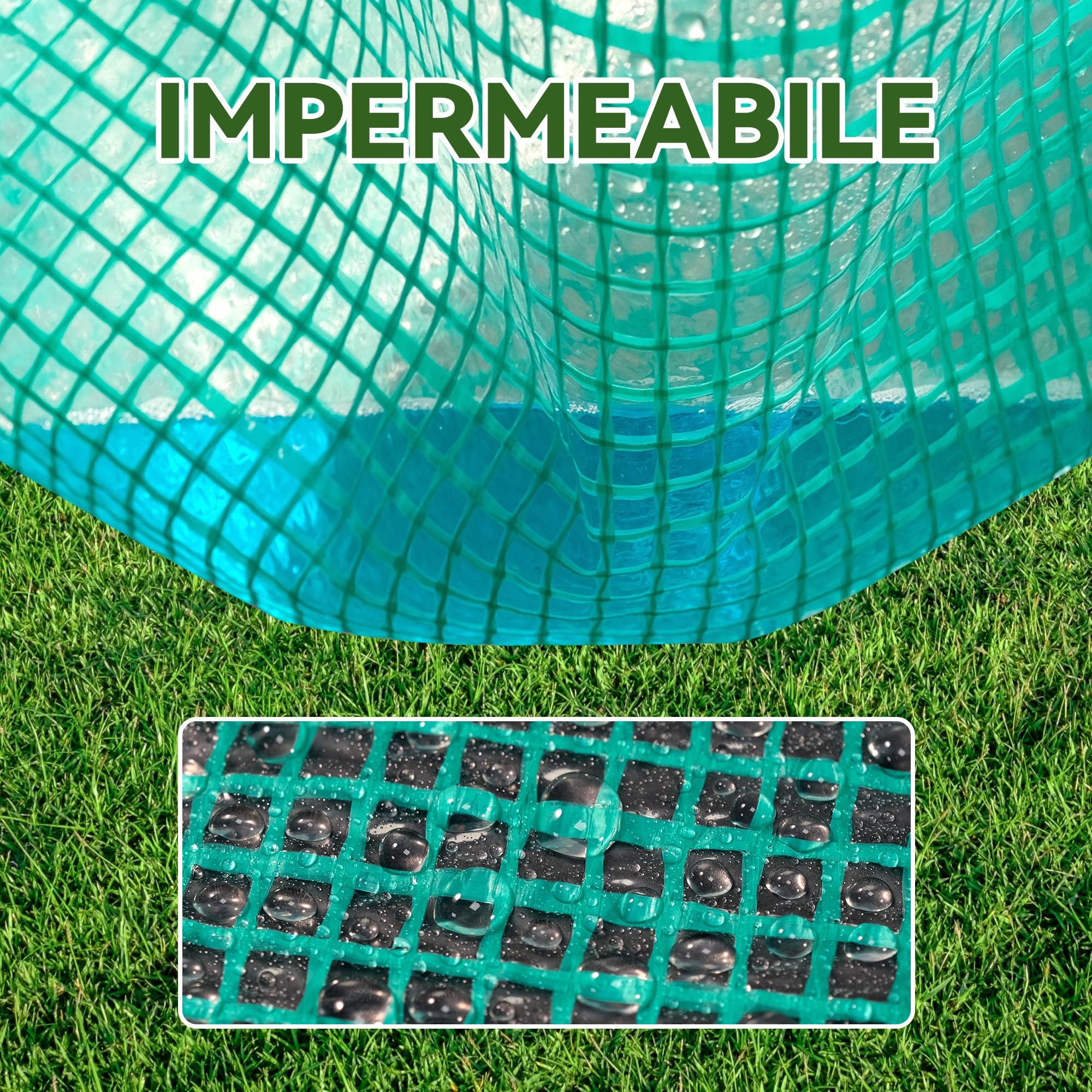 Telone Rinforzato con Occhielli in Metallo, Impermeabile e Antistrappo per Esterno, Giardino e Terrazzo 165g/m² Verde Trasparente 2x10 m