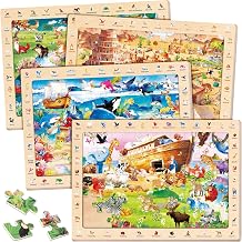 SYNARRY Large Bible Noah Jonah Babel Adam Wooden Puzzles for Kids Ages 4-6