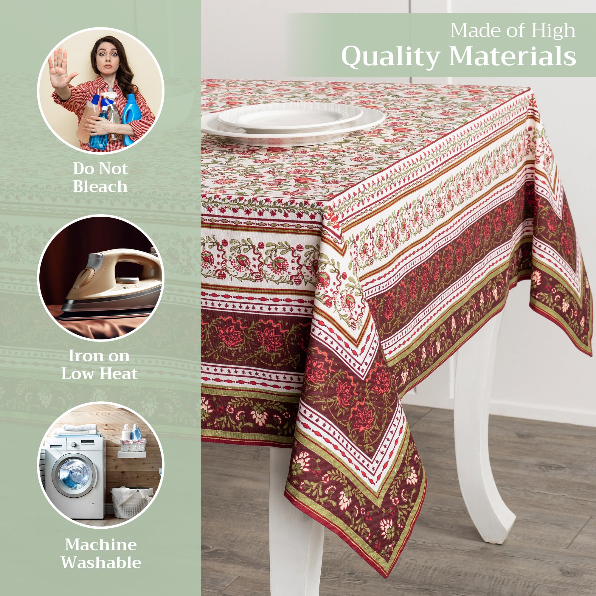 Maison d' Hermine Table Cloth Rectangle Table 100% Cotton 230 cm x 140 cm Tablecloth Reusable Everyday Use for Christmas Decorations Dining Farmhouse Home Party Festive (Reveillon AU Jardin) - Image 4