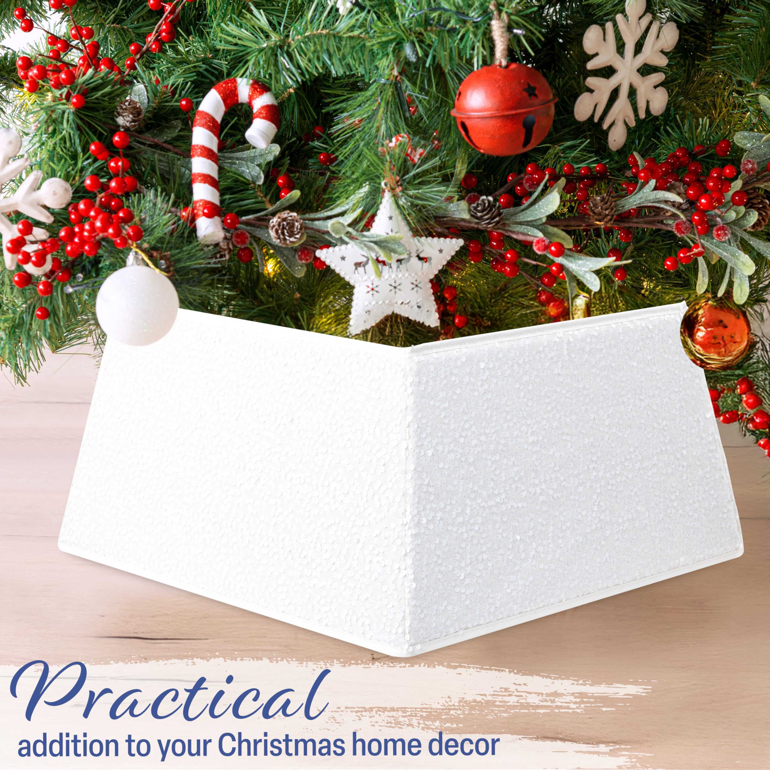 Jupe de Sapin de Noël à Paillettes 68x25 cm Blanc Paillette