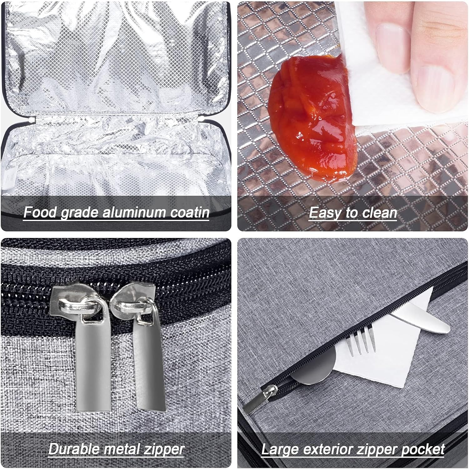 Double Casserole Carrier for Hot or Cold Food, Expandable Insulated Bag, Perfect Lasagna Holder Tote for Potlucks, Picnics, Beaches, Traveling, Fits 11" * 15.7" Baking Dish, Lunch Bag Gray (2PC)