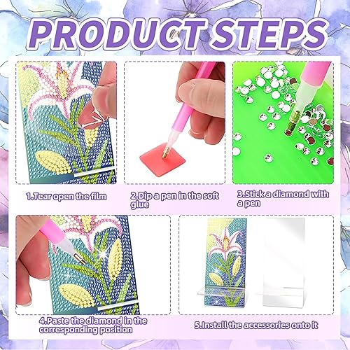 Miniatura 4 de Kit de soporte para teléfono con pintura de diamante, arte de diamantes de cristal 5D y arte de espejo, regalo para adultos principiantes (paquete