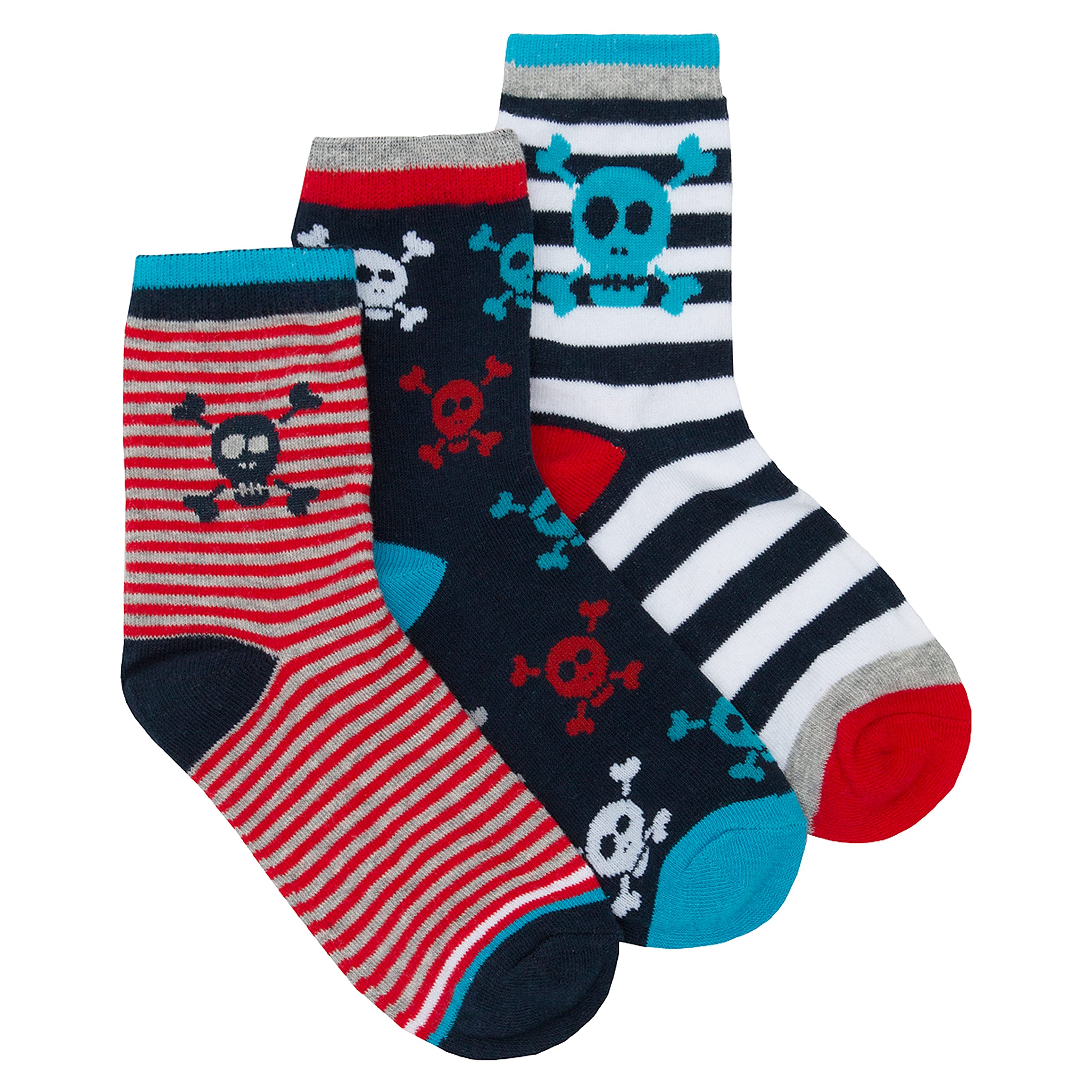 Metzuyan Kids Boys Cotton Rich Novelty Socks Camo Designed Stripe Skull Size 6-8.5