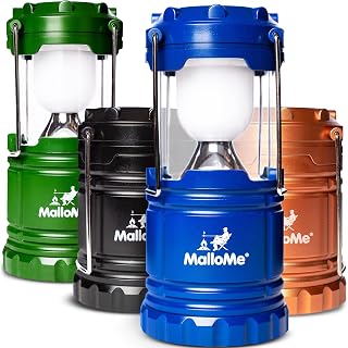 MalloMe Collapsible LED Camping Lanterns 4-Pack Multicolor - 146 Lumens 360° Light for Tents, Power Outages, Emergencies