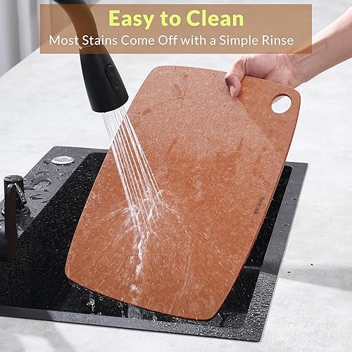 Miniatura 5 de Tabla de cortar de fibra de madera para cocina, alta densidad, no porosa, sin BPA, tabla de cortar reversible, apta para lavavajillas, tabla de