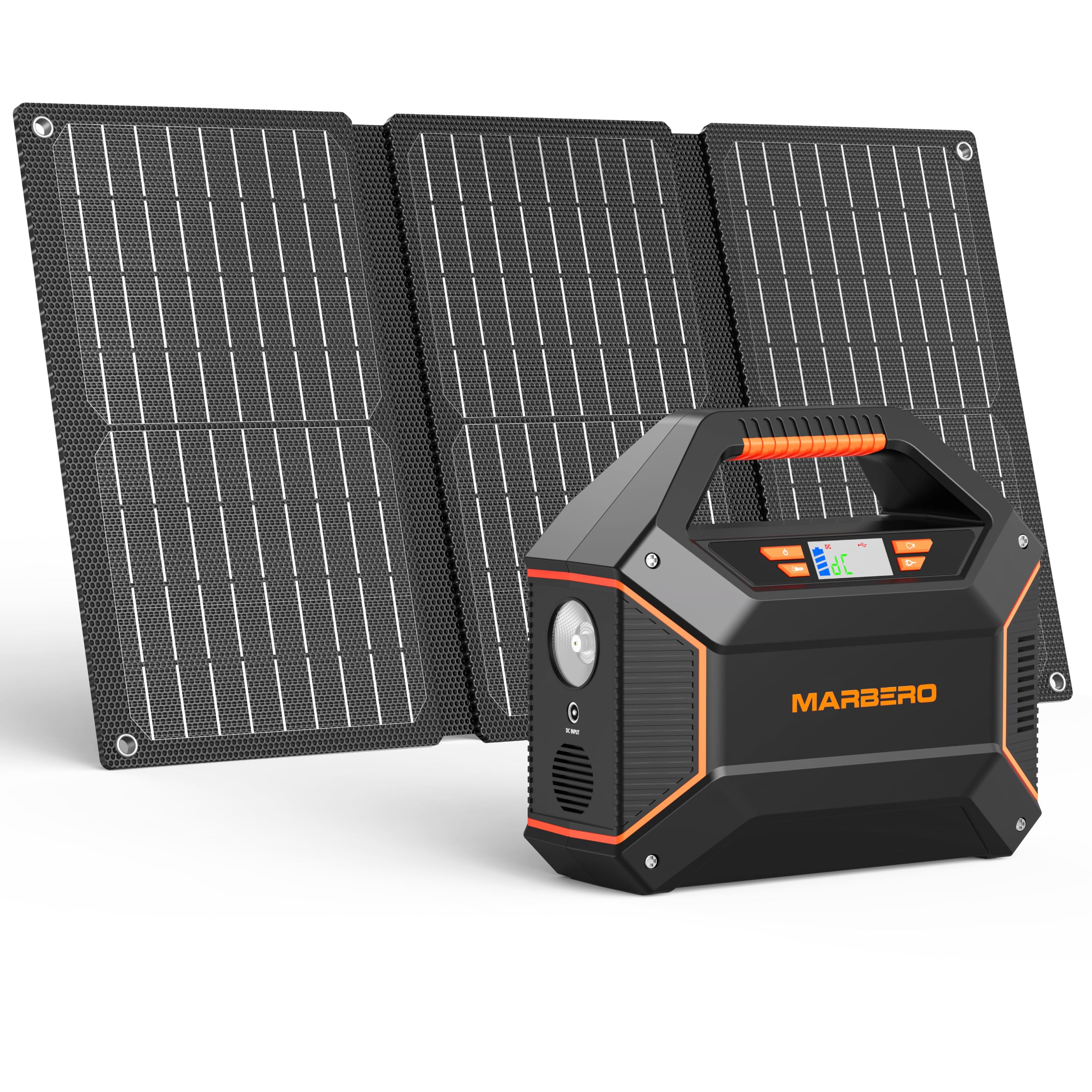 MARBEROSolar Powered Generator 150W Surge Portable Power Station with Solar Panel for Camping Home Emergency Blackout Outdoor Hiking 155Wh Solar Generator with Solar Panel Included 30W Solar Panel Kit