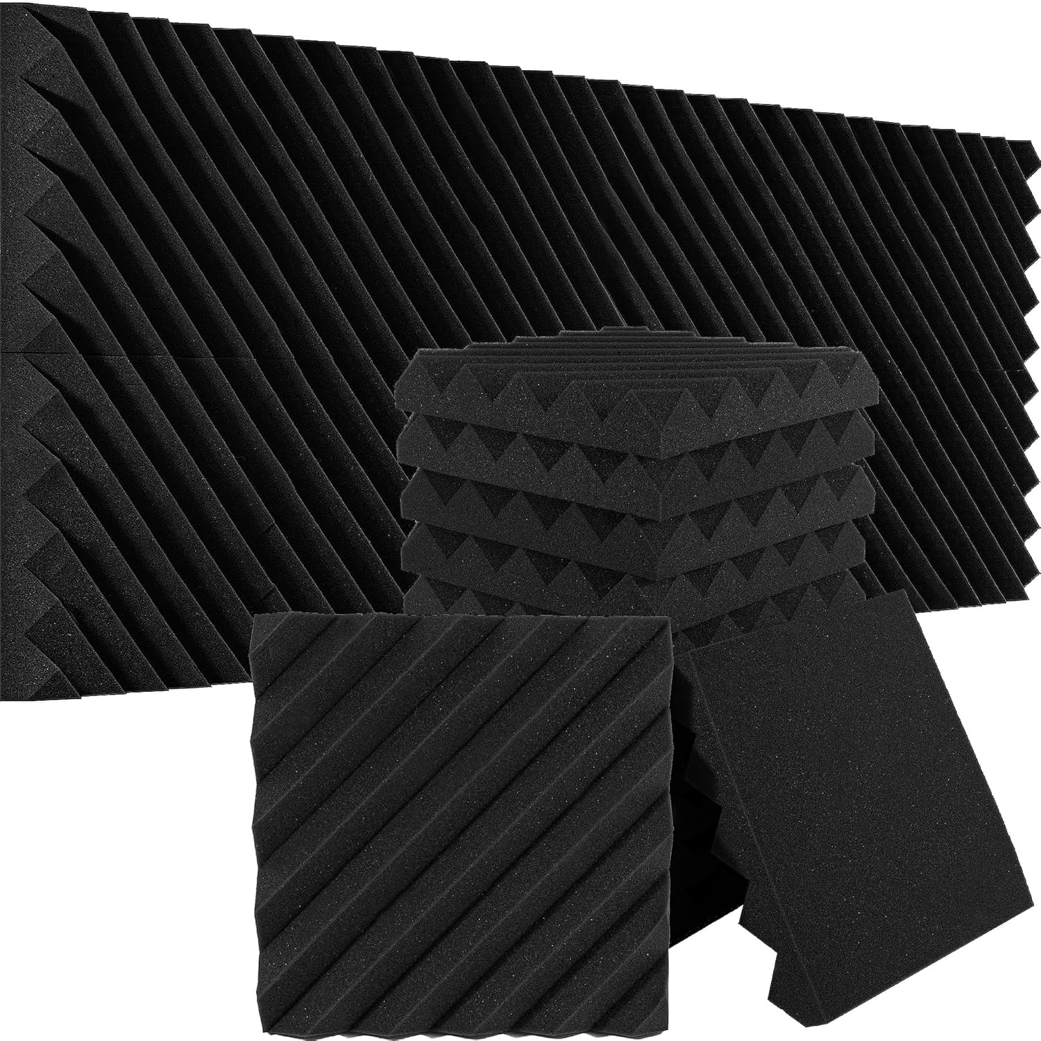 Foroomaco 12 Pack Sound Proof Foam Panels for Walls, 12.6x12.6x2 Inches Grid Style Acoustic Panels for Home Studio Acoustic Treatment (Black)