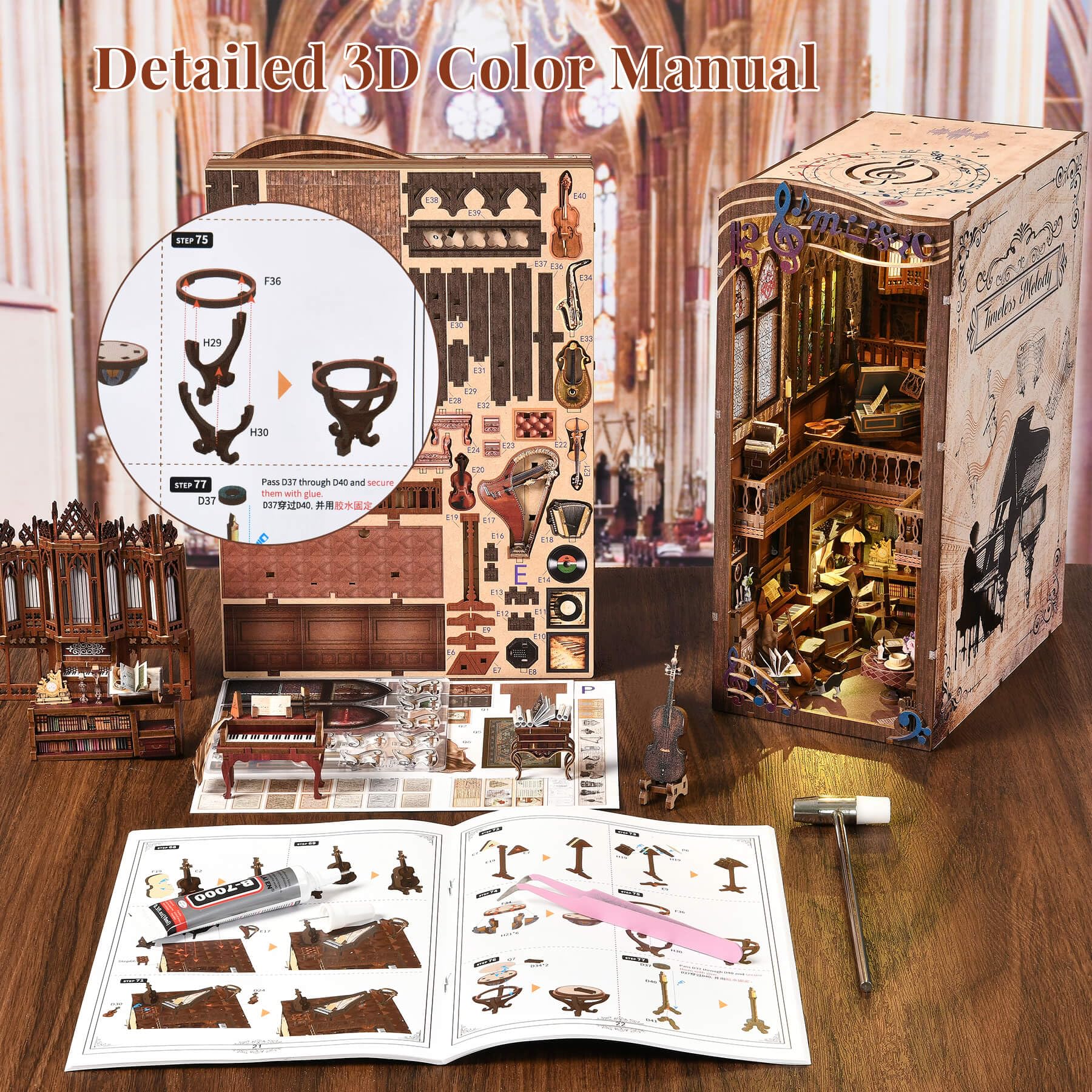 Kit Book Nook LUFEIS – Mini Maison De Poupée 3D, Librairie, Lumière LED, 24x18x23 Cm, Puzzle Bois, Cadeau 14+