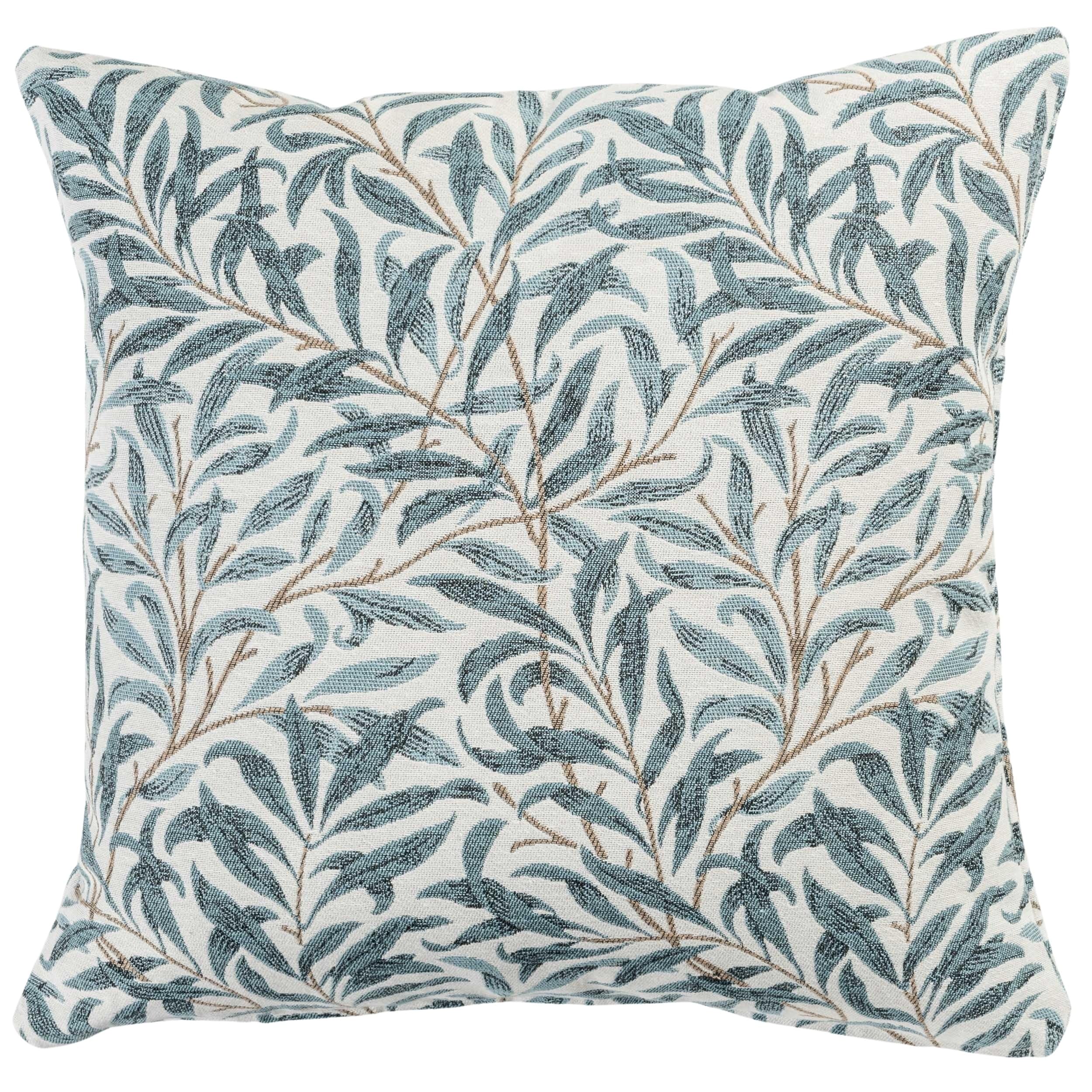 Linen Loft Blue Willow Branch Tapestry Cushion Cover In Duck Egg William Morris Style Botanical Leaf Print In Soft 17X17 Square Cover Only