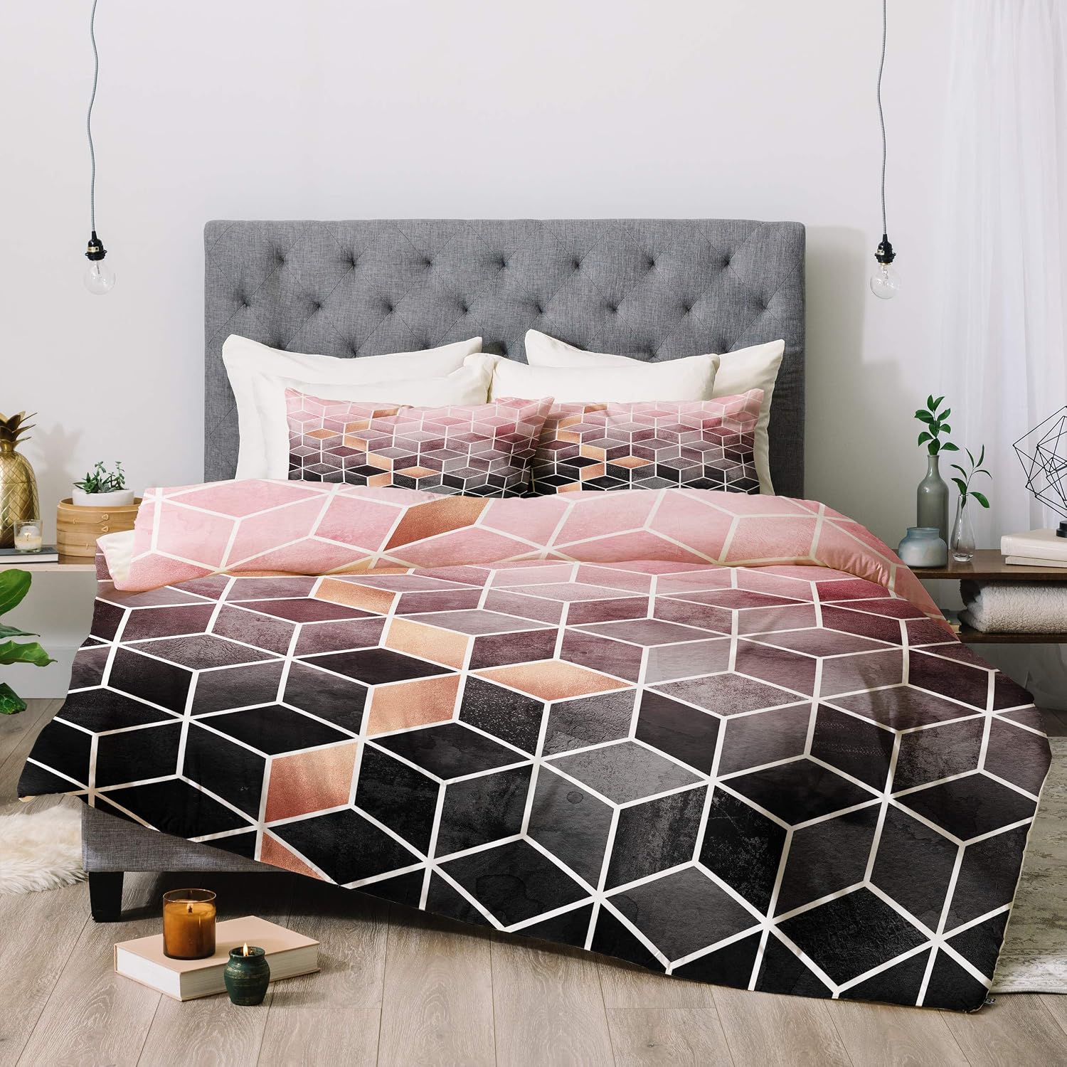 Deny Designs Elisabeth Fredriksson Pink Grey Gradient Cubes Comforter Set with Pillow Shams, Full/Queen