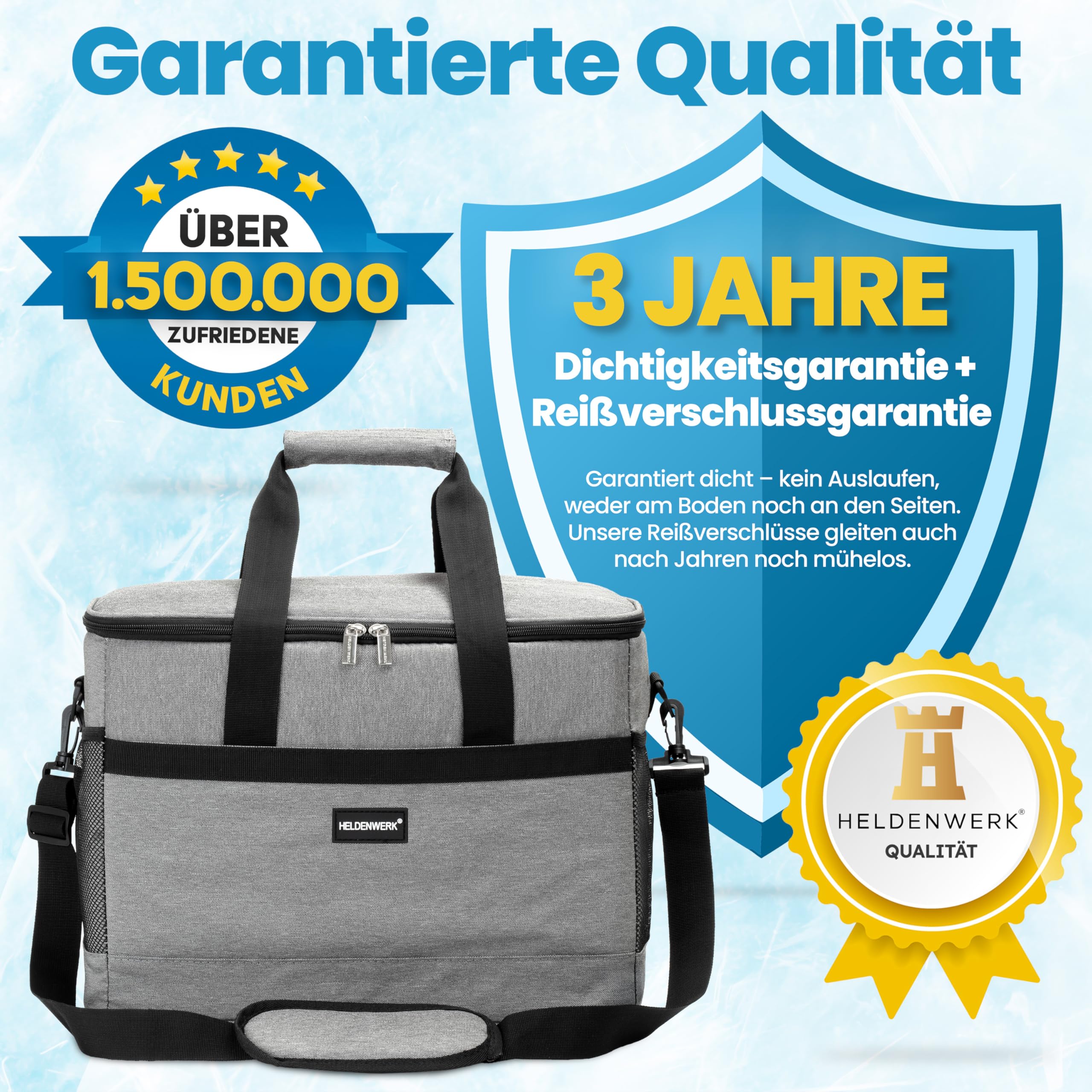 HELDENWERK Kühltasche groß faltbar – Kühlbox bis zu 12h Kühlleistung auslaufsicher & wasserdicht – Thermotasche, Picknicktasche, Lunchtasche, Isoliertasche mit 7 Fächern – verstärkter Boden