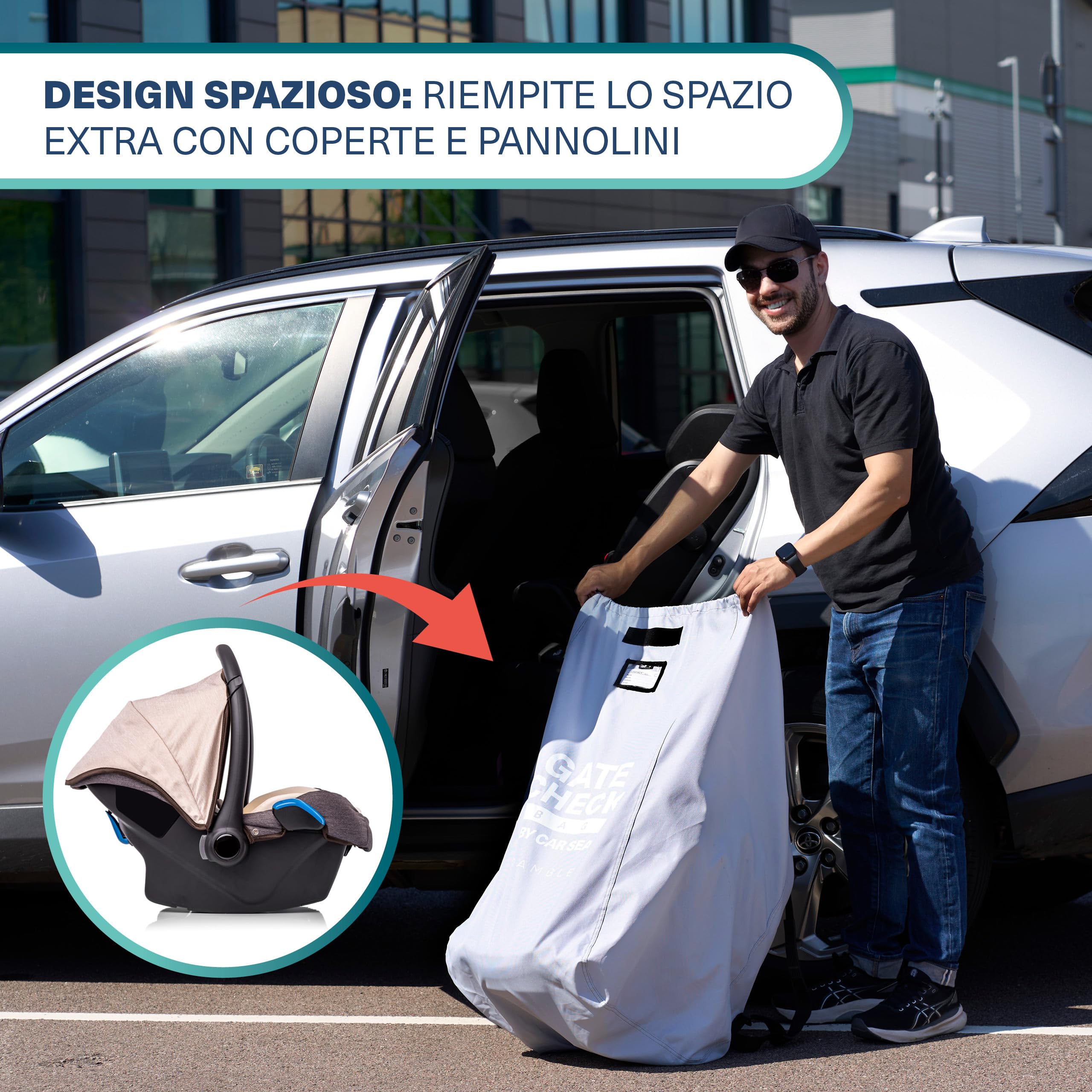 Bramble - Borsa da viaggio per seggiolino auto per il check-in al gate dell'aereo - Coprisedile auto per viaggi in aeroporto - Borsa da trasporto protettiva resistente all'acqua (grigio)