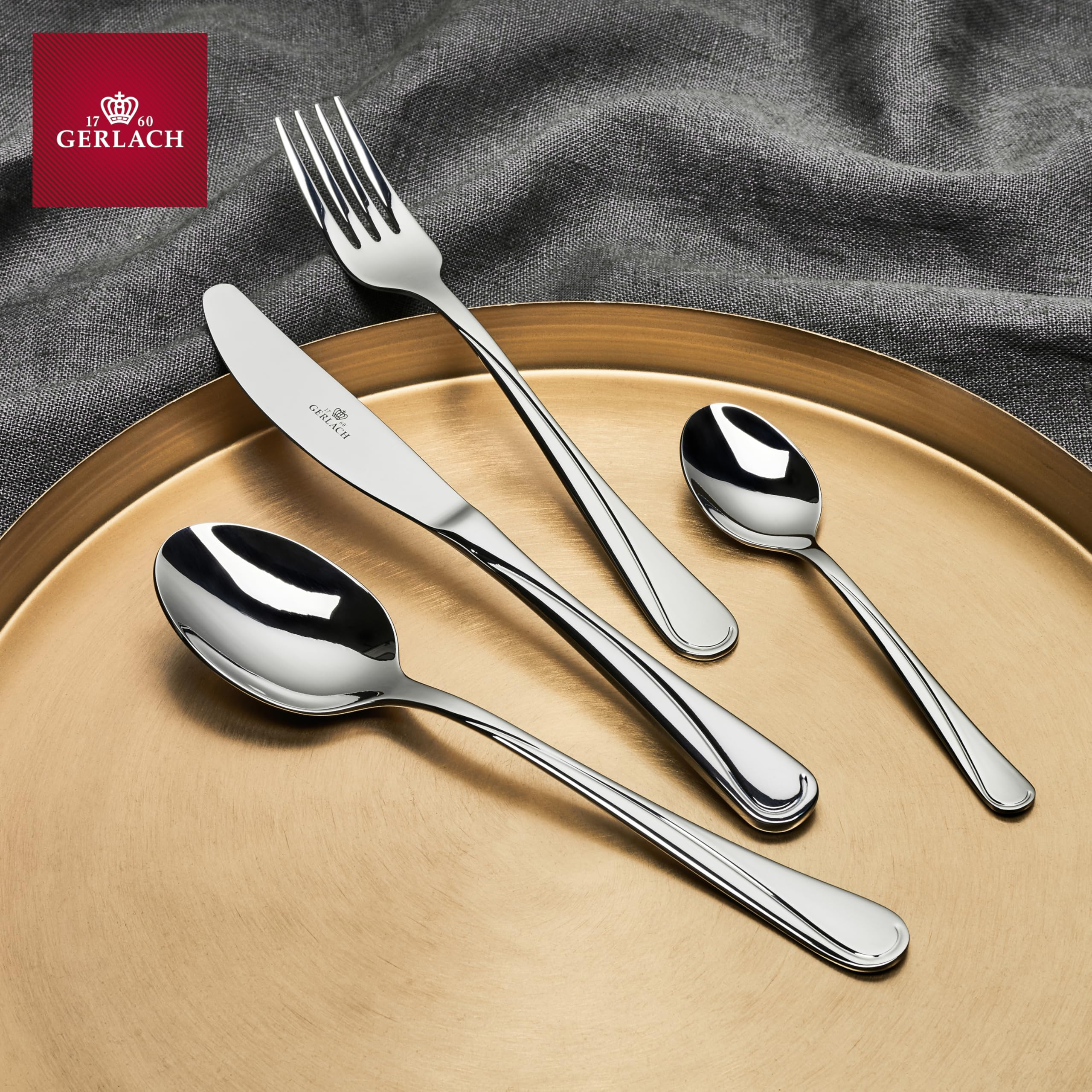 Gerlach 1760 Besteck Set Edelstahl 6 Personen 30 Teilig Besteckset Spülmaschinengeeignet Rostfrei Messer Gabel Löffel Glänzend Essbesteck Mango, Silber