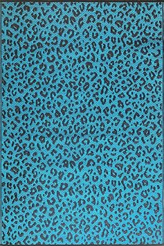 Mad Mats Outdoor Rug, Reversible Plastic Mat for Patio, Porch, Deck, Kitchen & Bath, Leopard, Floor Mat 4 x 6, Turquoise