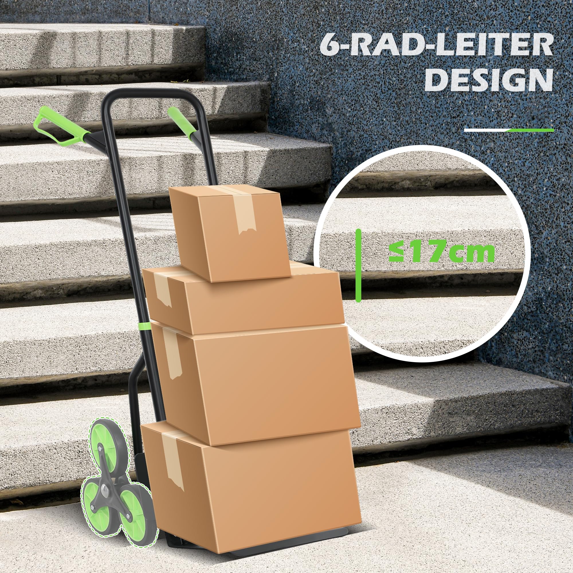 DURHAND Treppensteiger Sackkarre klappbar Transportkarre mit Stahlrahmen max. 120kg 106,5 cm Transportwagen für Umzug Werkstatt Lager Grün